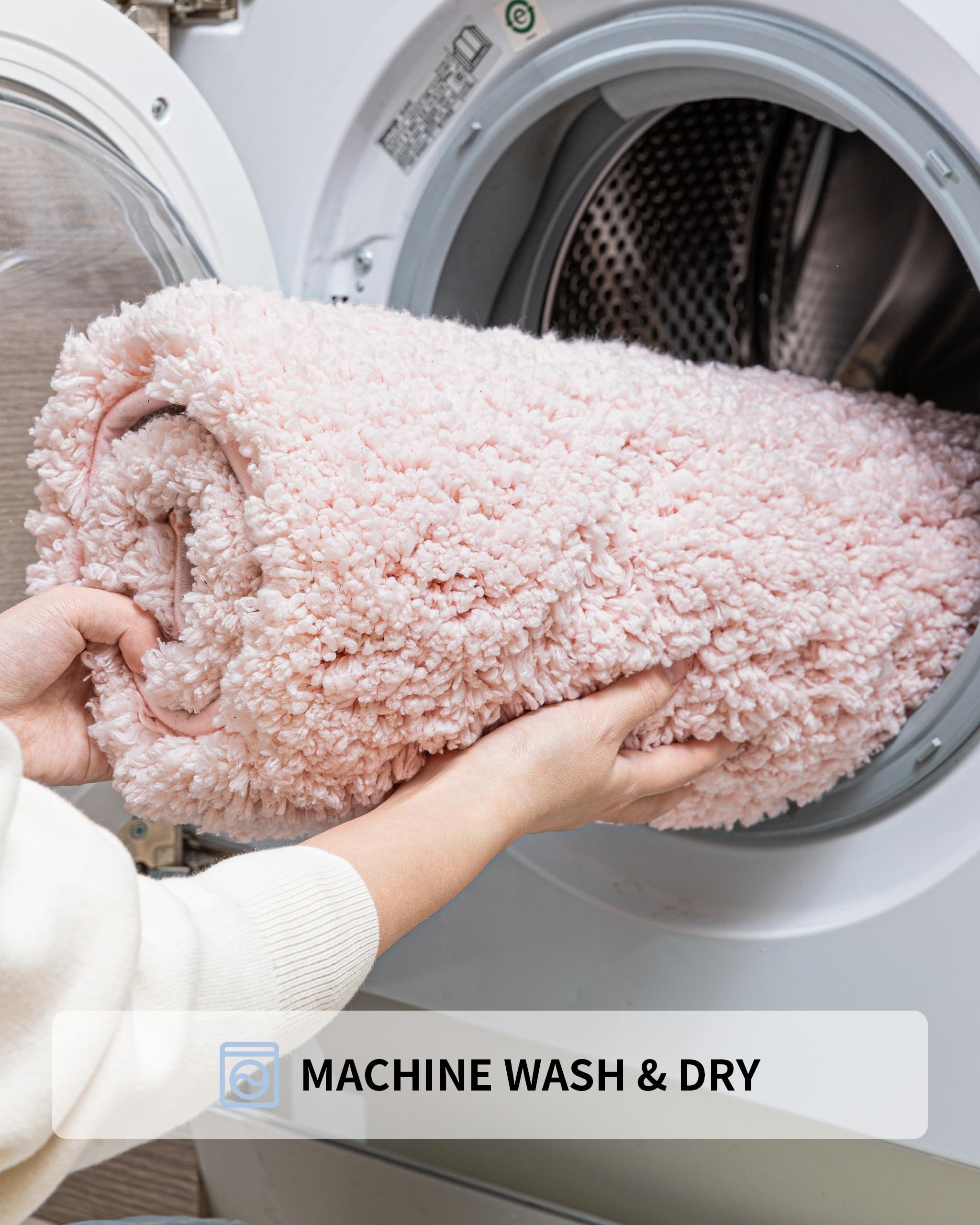 Ilango Pink Bathroom Rugs Mats Super Absorbent, Washable Bath Mat Non Slip For Floor, Thick Plush Shaggy Bath Rug With Rubber Bo