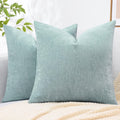 Decoruhome Couch Throw Pillow Covers 20X20 Set Of 2, Decorative Soft Chenille Solid Dyed Spring Pillow Covers For Sofa Bed Living Room, Aqua Haze