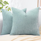 Decoruhome Couch Throw Pillow Covers 20X20 Set Of 2, Decorative Soft Chenille Solid Dyed Spring Pillow Covers For Sofa Bed Living Room, Aqua Haze