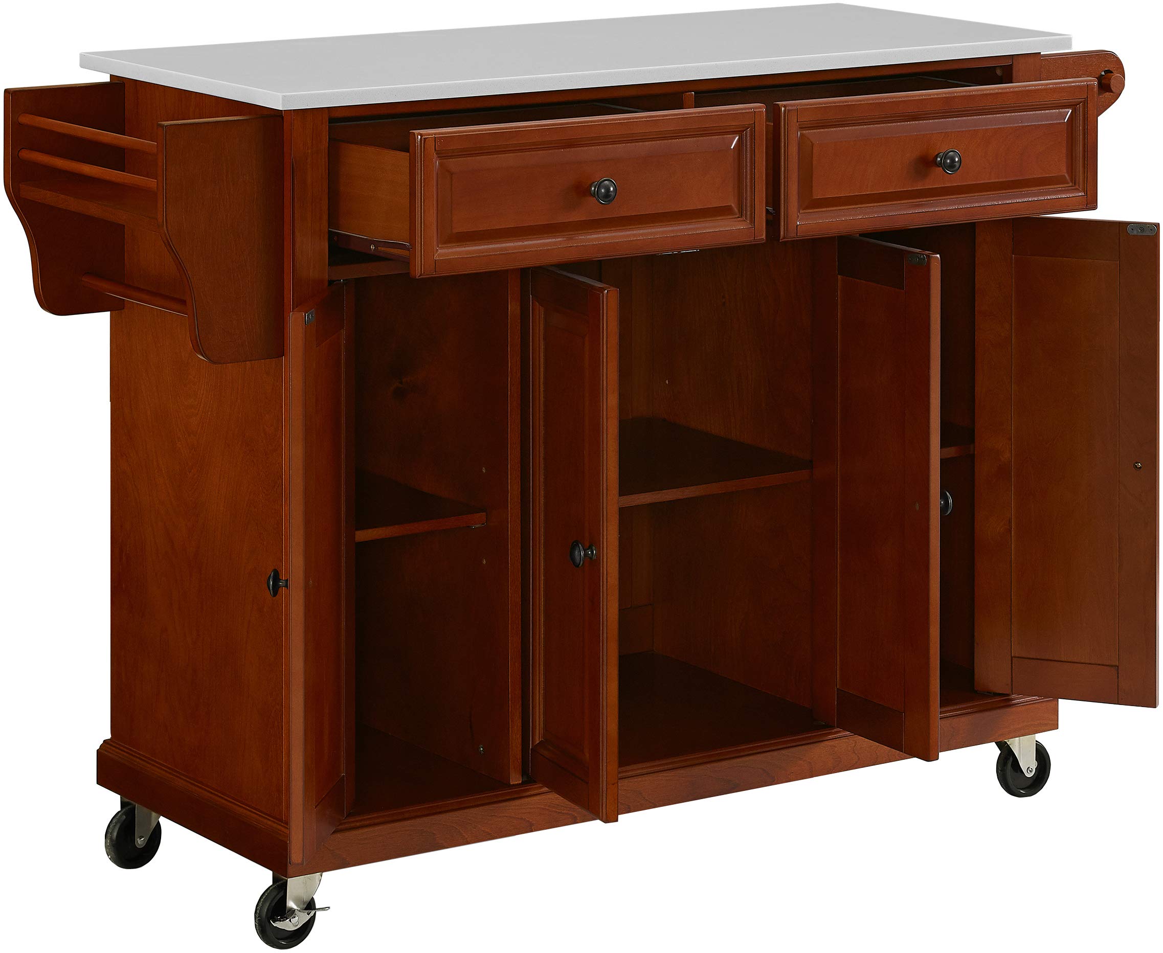 Crosley Furniture Full Size Stone Top Rolling Kitchen Island Storage Cart - Thumbnail 4