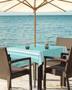 Queenker Outdoor Tablecloth With Umbrella Hole, Farmhouse Teal White Stripe Square Tables Waterproof Tabletop Collection For Pat