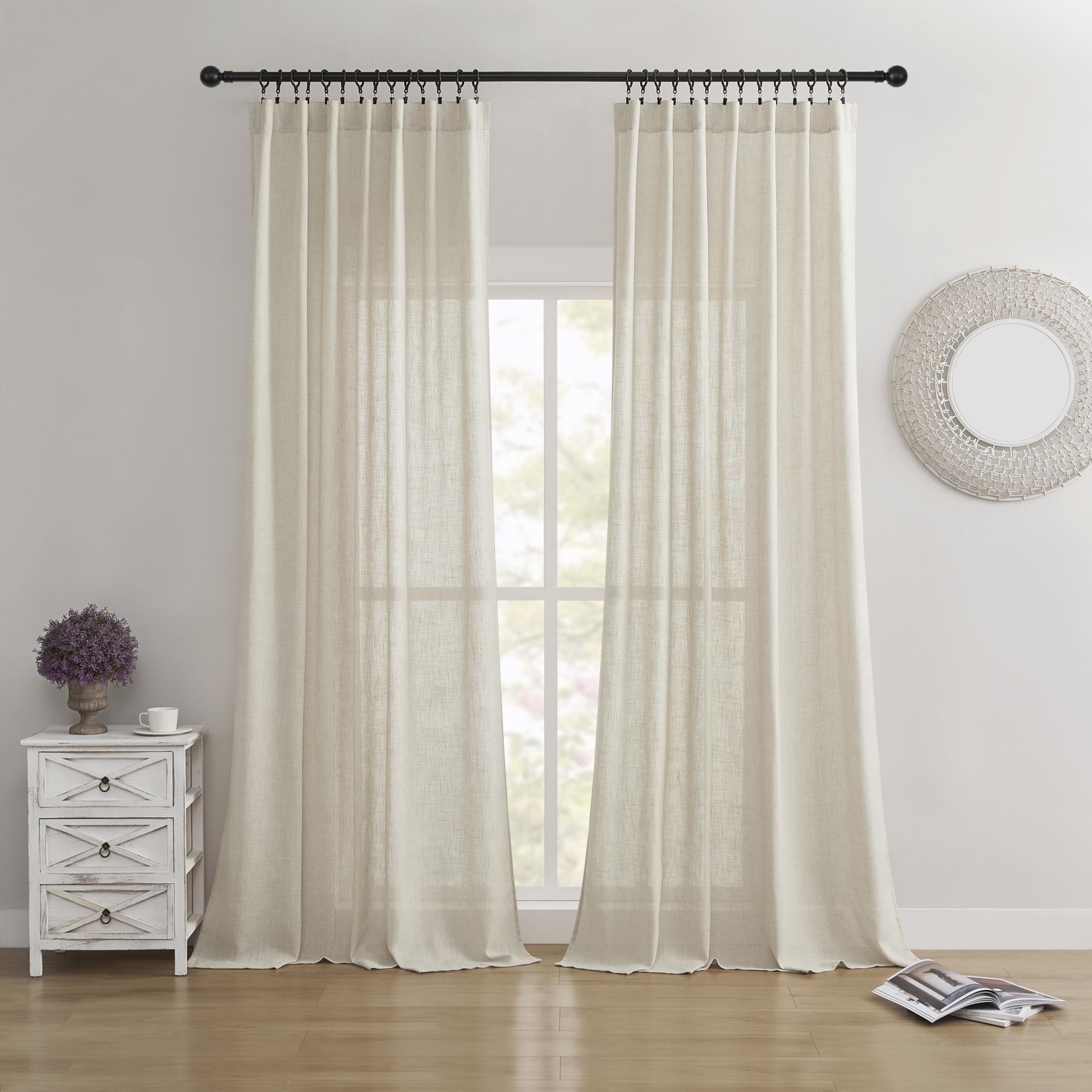 Joydeco Linen Curtains For Living Room,Semi-Sheer Curtains 72 Inches Long,Living Room Curtains 2 Panel Sets,Light Filtering Curt