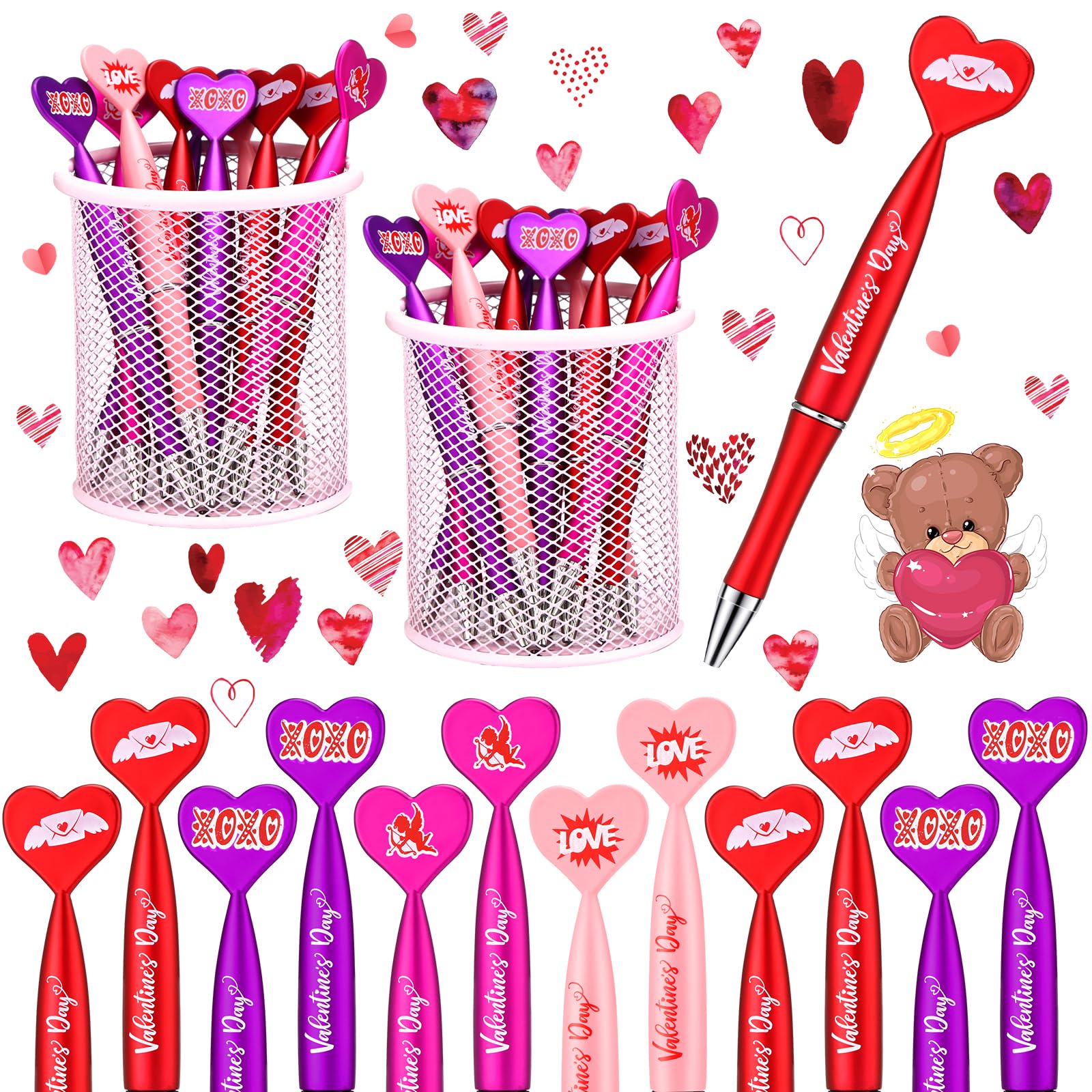 Sherr Valentine'S Day Heart Shaped Pens Bulk 1 Mm Black Gel Ink Rollerball Heart Pens For Valentine'S School Classroom Exchange