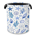 Summer Shells Foldable Laundry Basket with Handles,Blue Starfish Oxford Clothes Hamper, Decorative Portable Storage Basket for B