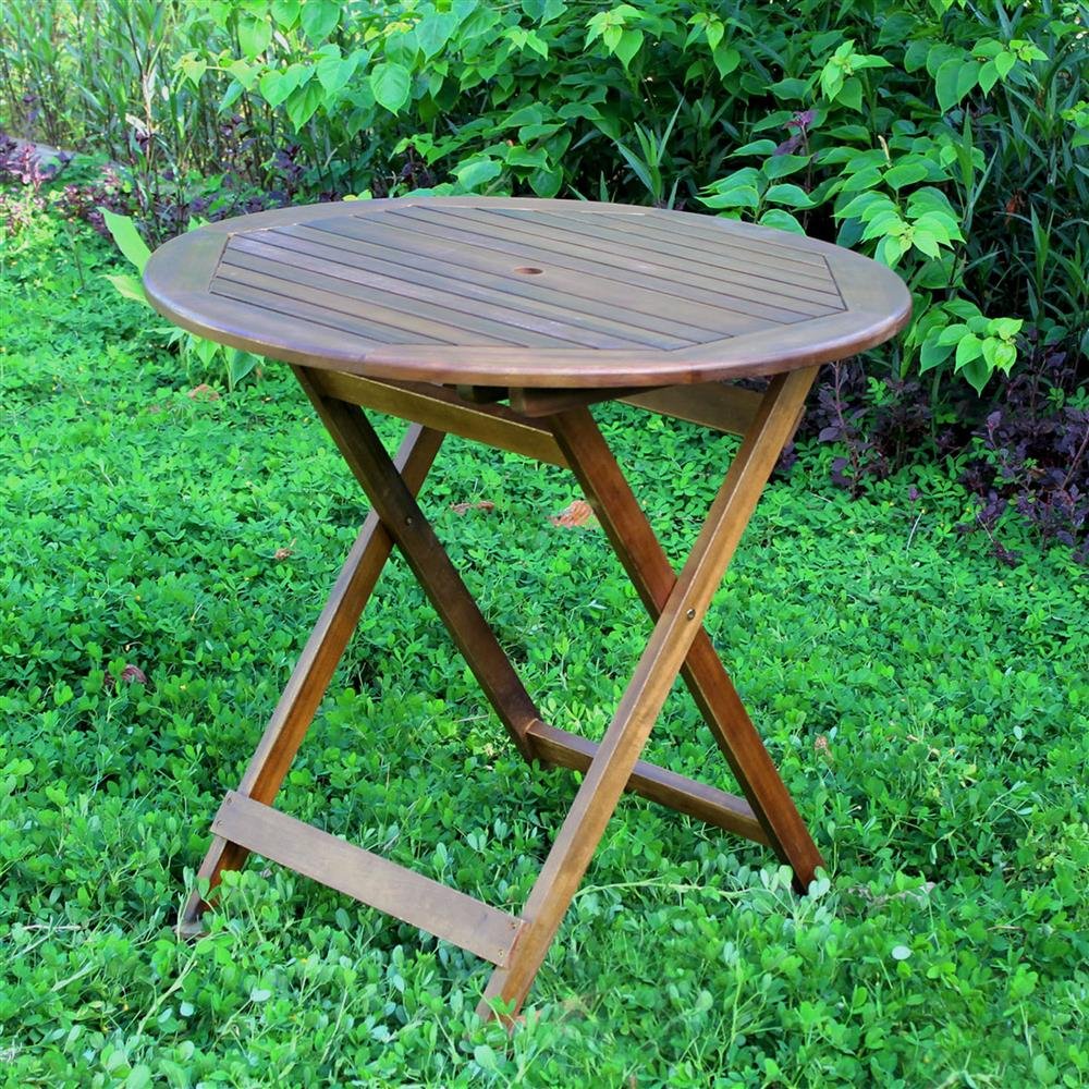 International Caravan Furniture Piece 32&quot; Round Folding Table with Straight Legs