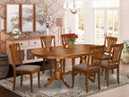 East West Furniture PLAV7-SBR-C 7 Piece Dining Table Set Consist of an Oval Wooden Table with Butterfly Leaf and 6 Linen Fabric Dining Room Chairs, 42x78 Inch, Saddle Brown