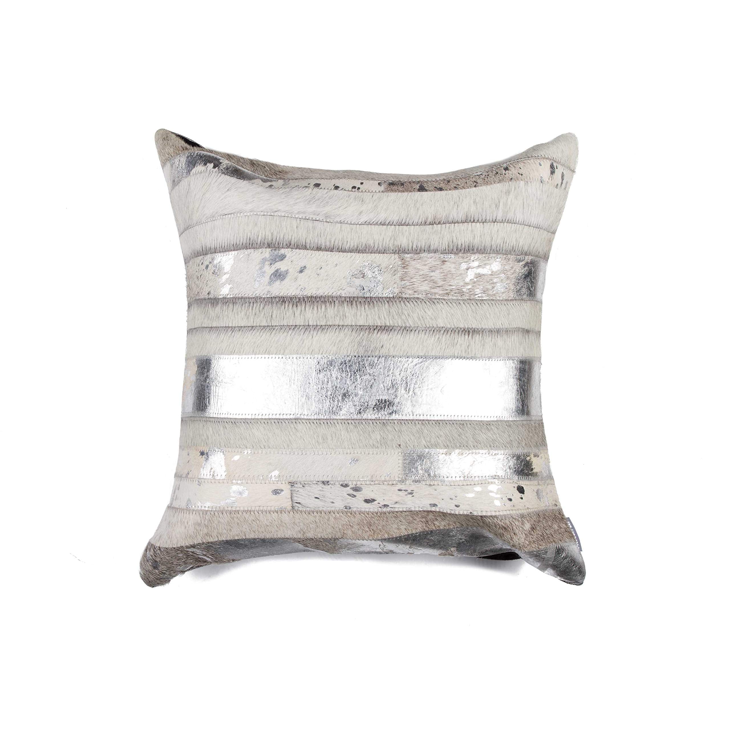 HomeRoots Gray & Silver Cowhide, Microsuede, Polyfill 18' X 18' X 5' Gray and Silver Pillow