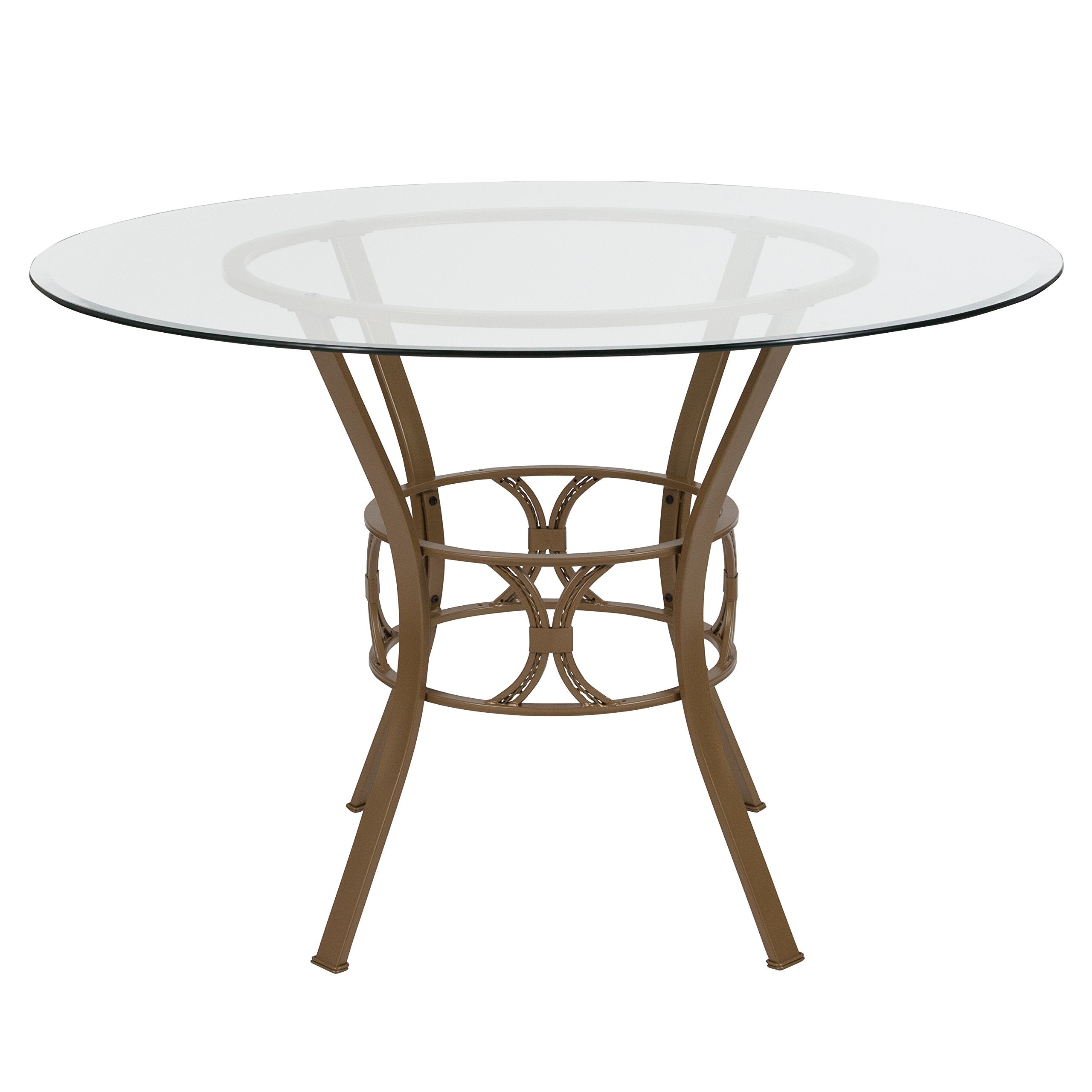 Flash Furniture Carlisle Round Glass Dining Table With Metal Frame, 45 In, Clear/Matte Gold