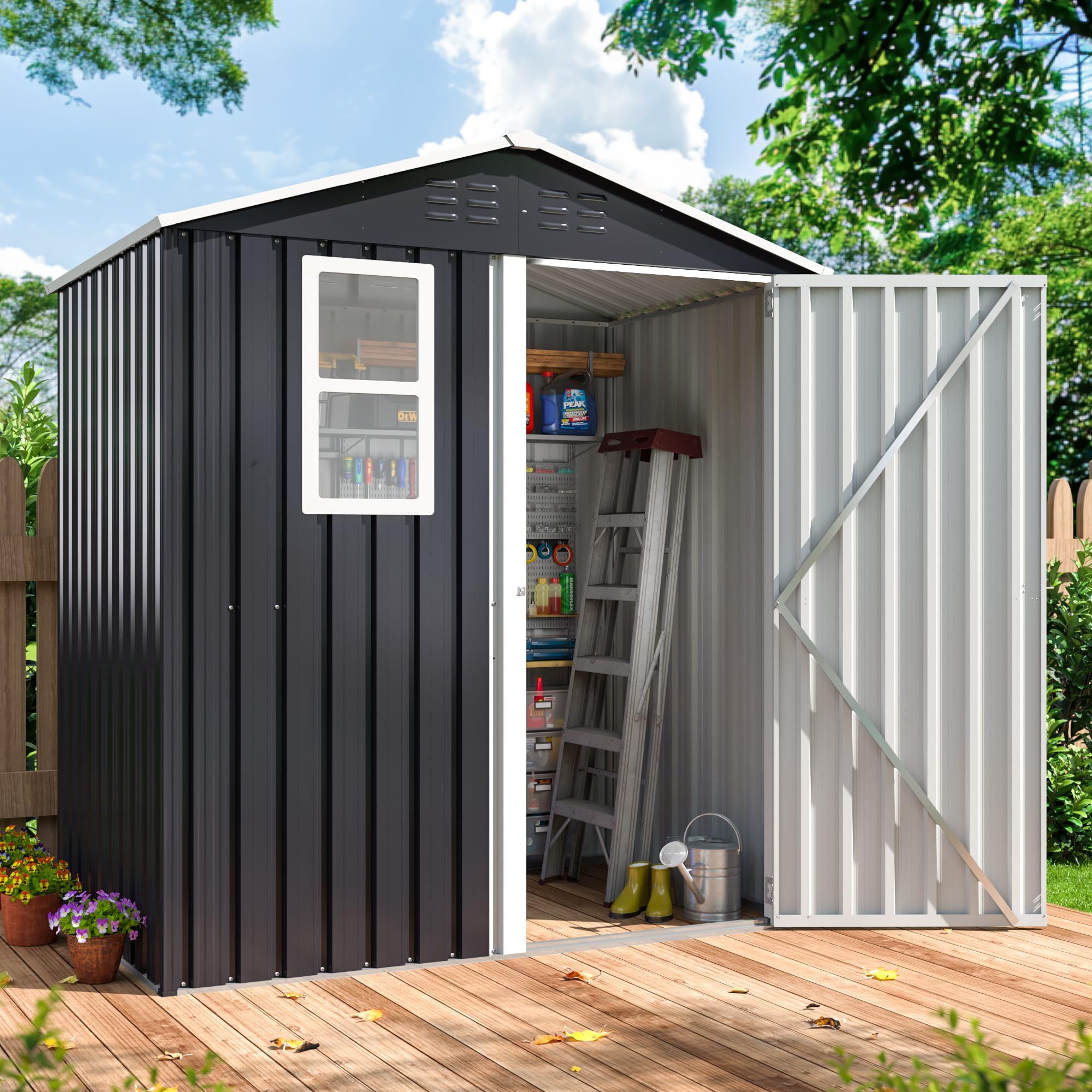 Dausola 6X4 Ft Outdoor Storage Shed, Metal Garden Tool Shed With Updated Frame Structure, Lockable Doors And Windows, Ideal For
