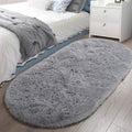 LOCHAS Fluffy Gray Bedroom Rug 2.6 x 5.3, Shaggy Area Rug for Bedroom Bedside, Soft Oval Throw Rugs Carpet for Living Room Kid
