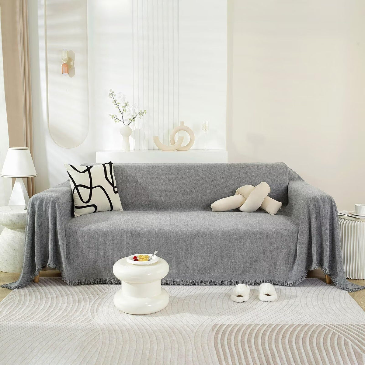 VClife Boho Dark Gray Herringbone Couch Cover Non Slip Pet-Friendly Chenille L Shape Sofa Slipcover for 3-4 Cushion Couch Minima