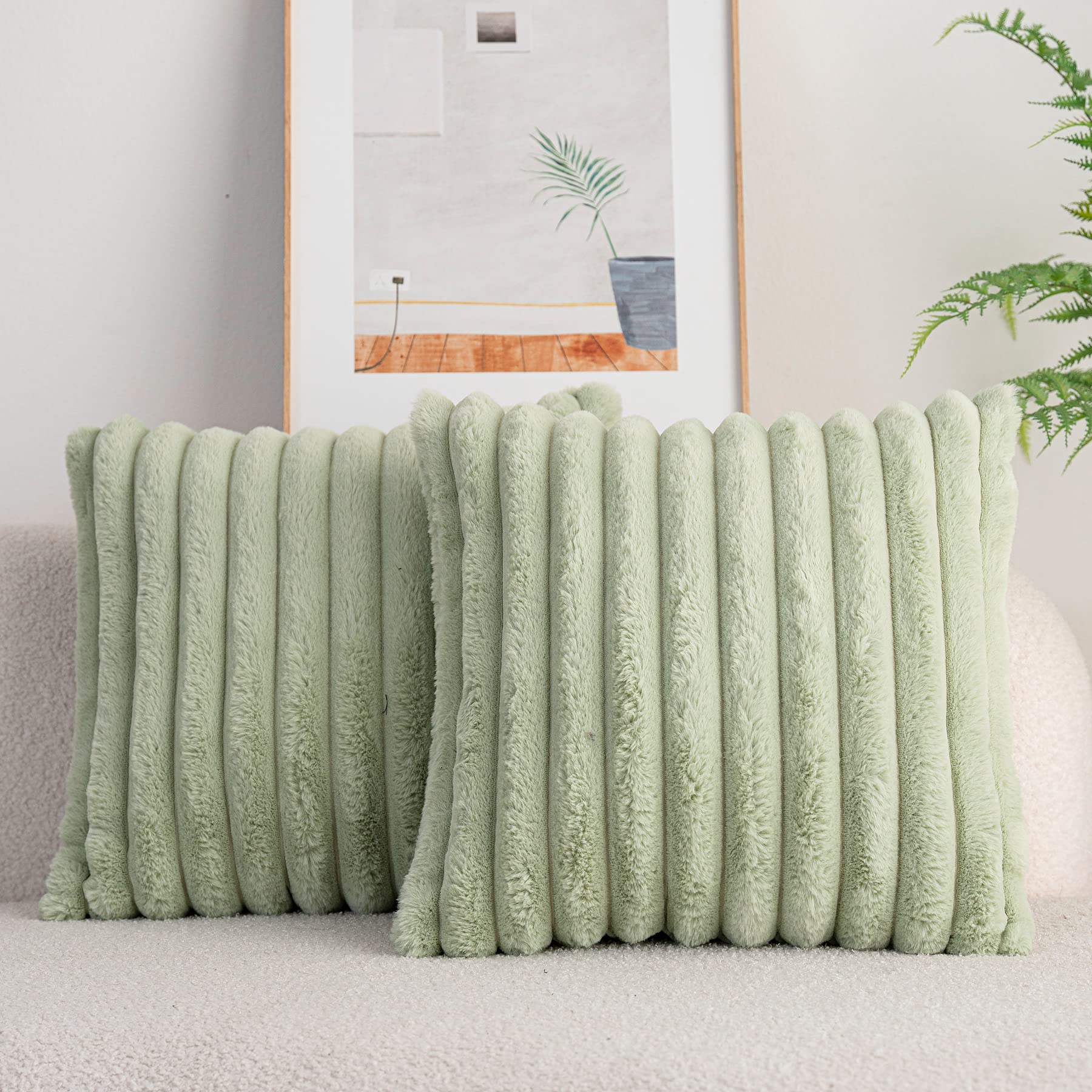 Deeland Pack Of 2 Faux Fur Plush Decorative Throw Pillow Covers Fuzzy Striped Soft Pillowcase Cushion Covers For Sofa Couch Bedr