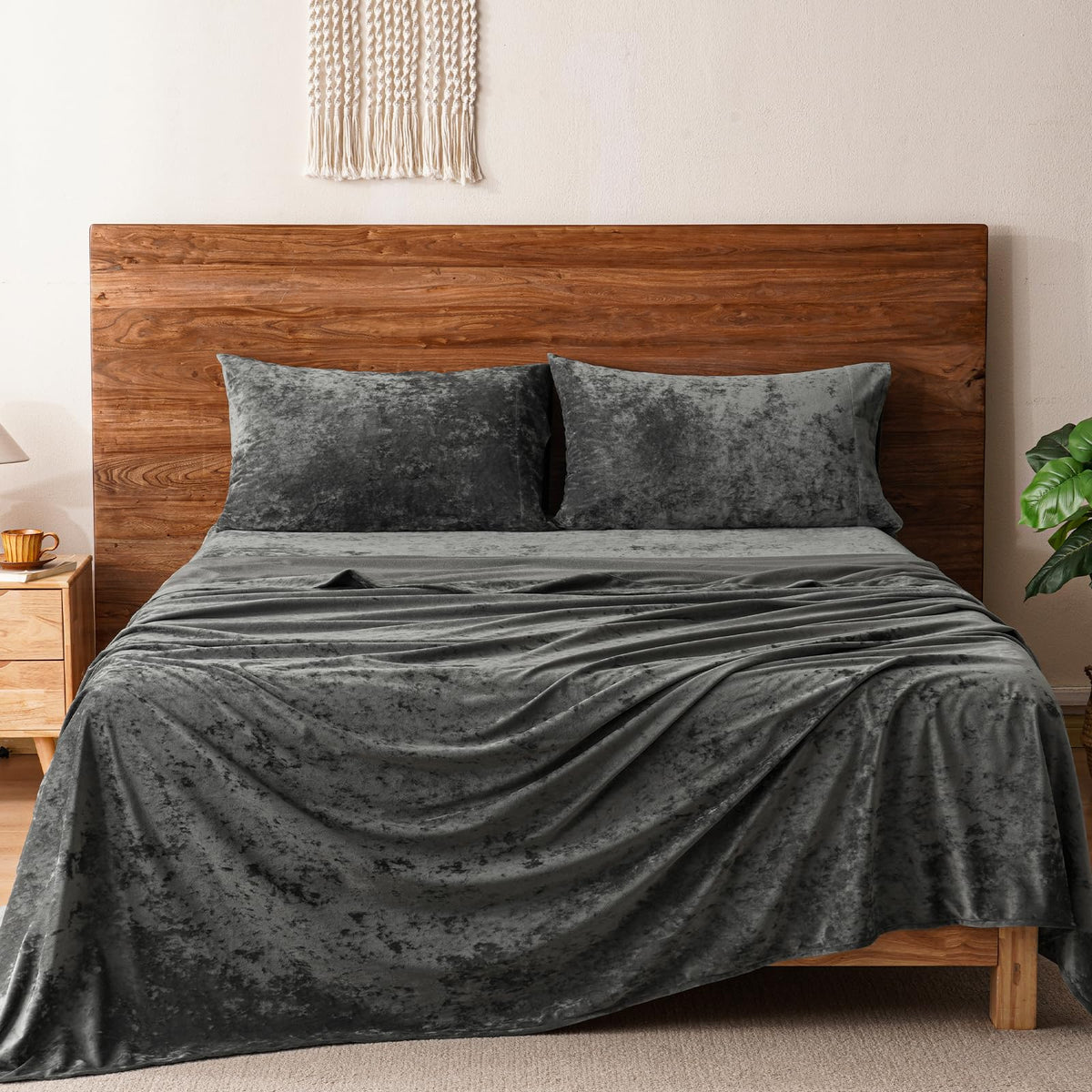 Phf Truly Velvet Sheet Set Queen Size, 4Pcs Ultra Soft Sheets Set, Luxury Cozy Warm Sheets Set For Fall & Winter, No Pilling, No