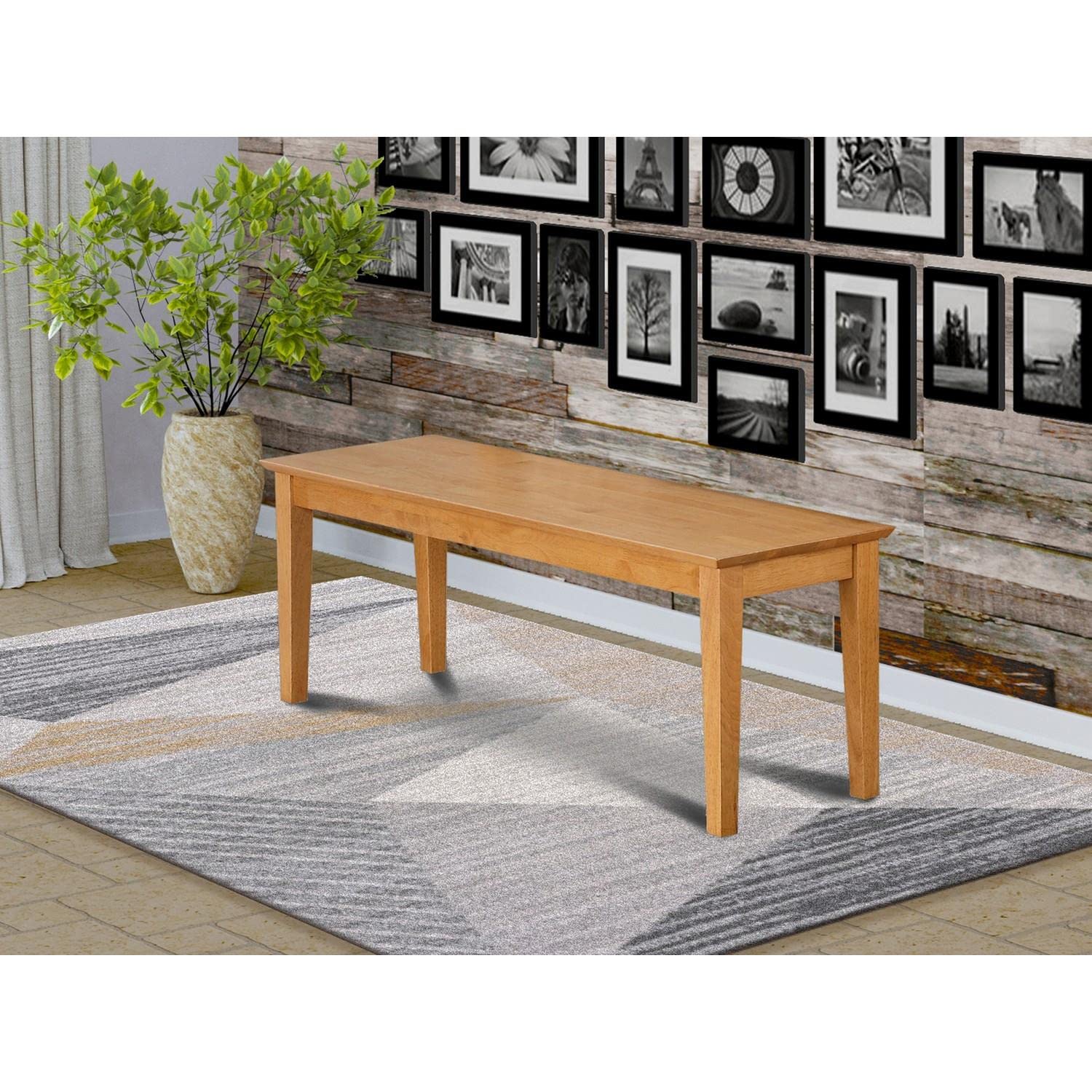 East West Furniture Capri Dining Room Bench with Wood Seat, 51x15x18 Inch, Oak