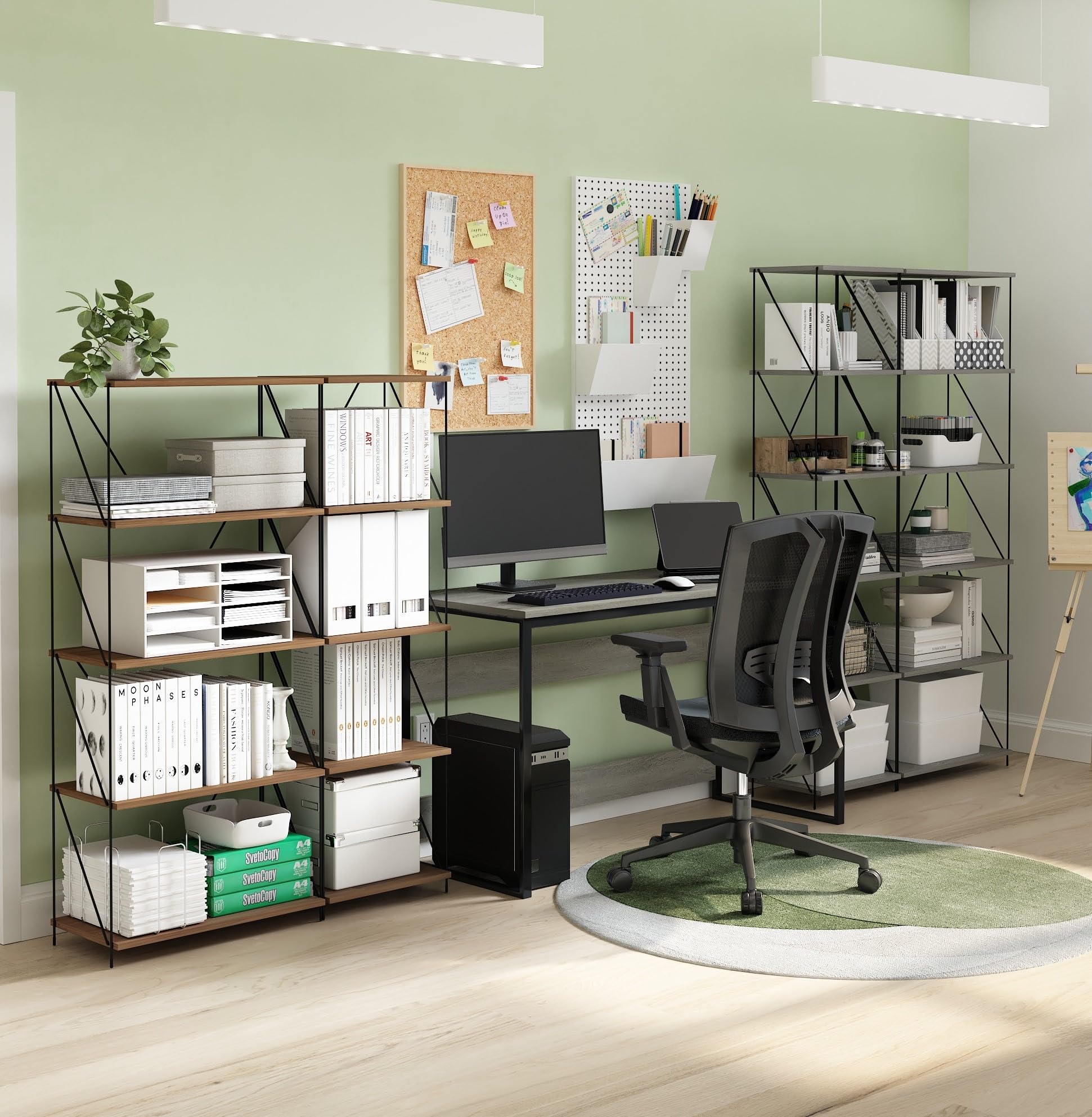 Furinno Besi 5-Tier Industrial Multipurpose Shelf Display Rack with Metal Frame, Narrow, Finn Oak