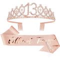 CIEHER 13th Birthday Crown for Girls & Official Teenager Birthday Sash & Pearl Pin Set, 13 Birthday Tiara, Birthday Gifts for Te
