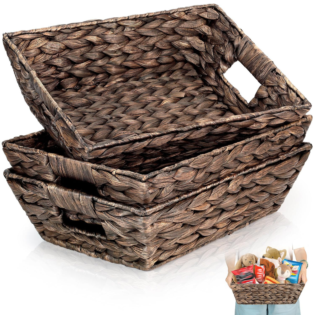 Set of 3 Snack Baskets, Water Hyacinth Basket,Wicker Snack Basket Organizer