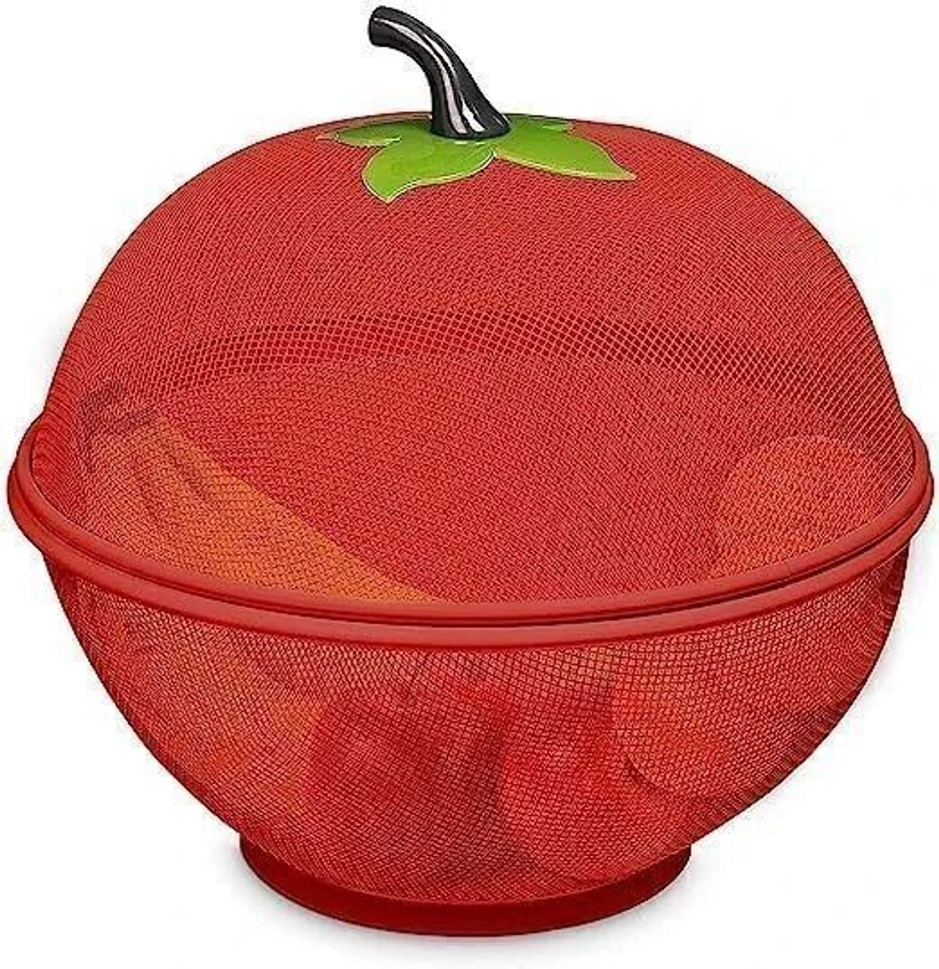 Tomato Shaped Fruit Storage Basket With Mesh Lid, Red, Kitchen Countertop Organiser