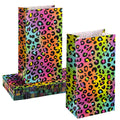Leinuosen 24 Pcs Neon Rainbow Leopard Paper Bags Cheetah Birthday Party Favor Cheetah Paper Treat Bags for Leopard Birthday Brid