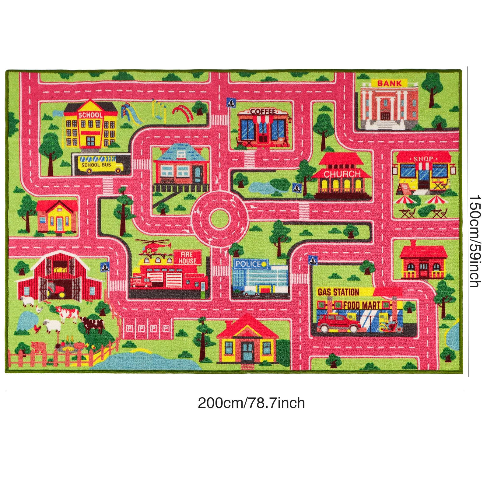 Kids Carpet Playmat Rug 78.7''X59'', Car Rug For Kids Cars, Non-Slip Town City Road Map Kids Rug For Playroom Bedroom Boys, Kids