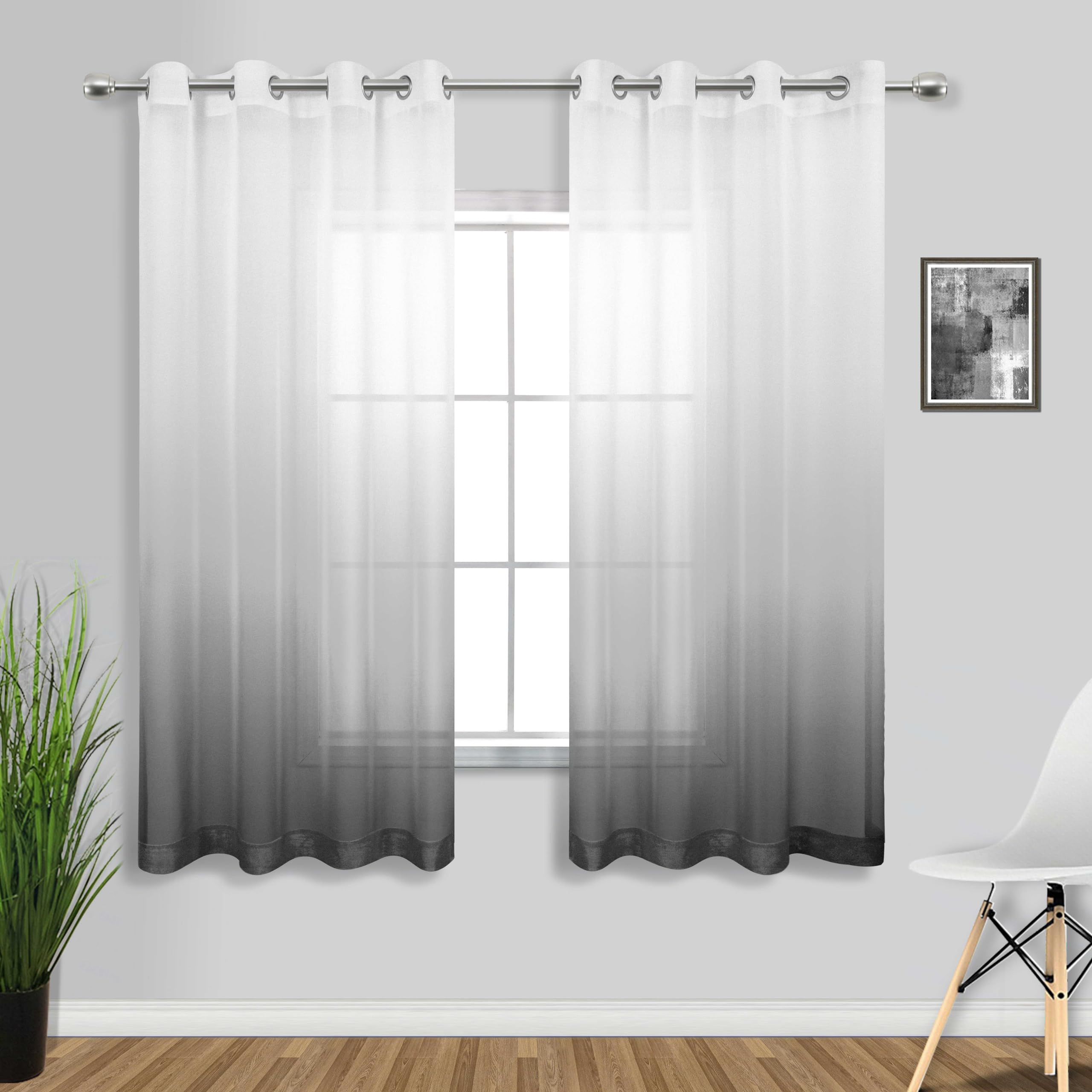 Koufall White Gray Curtains For Bedroom Ombre Pattern Design Modern Livingroom Curtain Sets Linen Light Filtering Semi Sheer Win