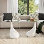 vidaXL 2-Piece Round Coffee Table Set with Glass Top - Modern & Small, White Coffee Table, Perfect for Living Room or Bedroom (16.5" Diameter)