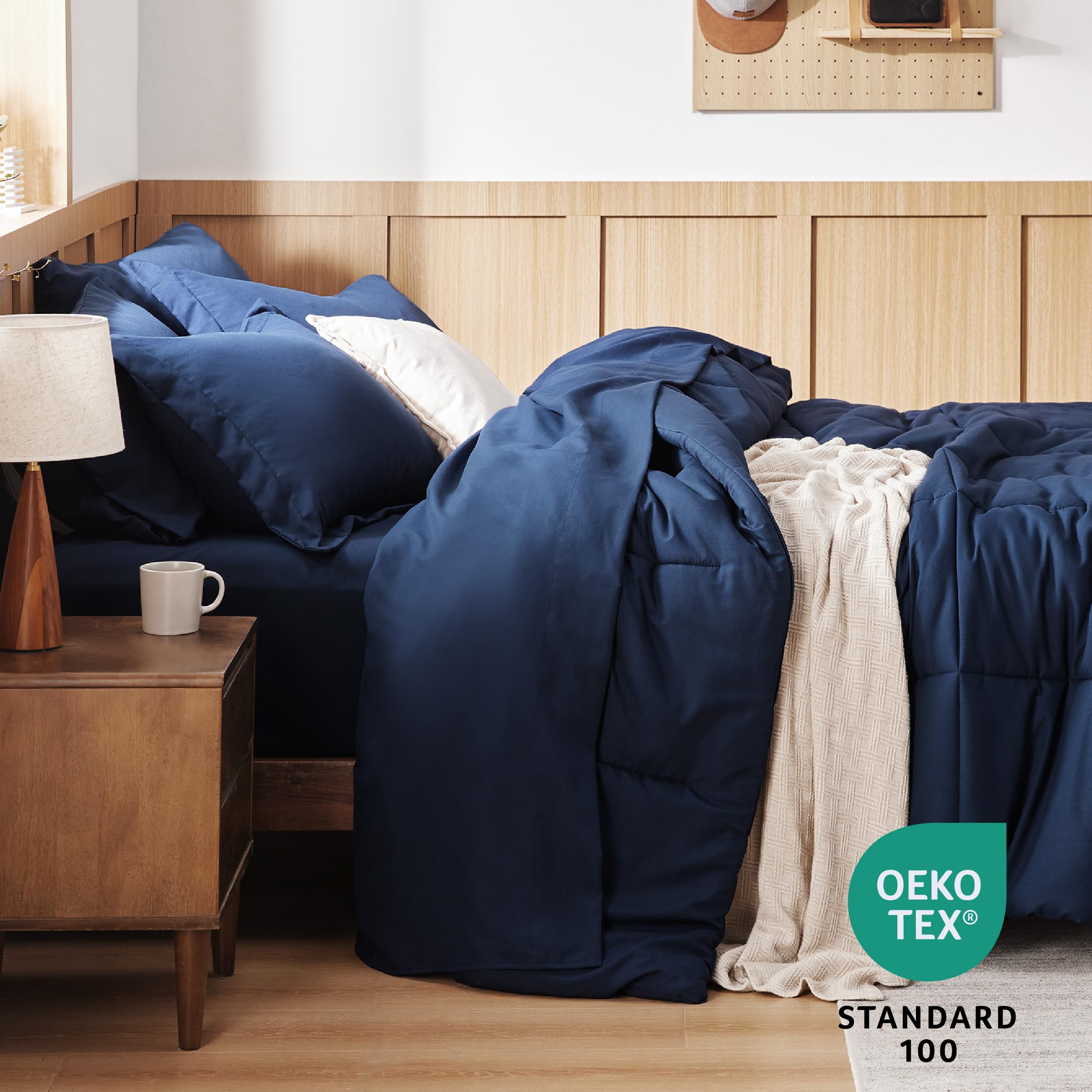 Bedsure Navy Bedding Sets King - 7 Pieces Solid Bed In A Bag, King Bed Set Navy With Comforter, Sheets, Pillowcases & Shams