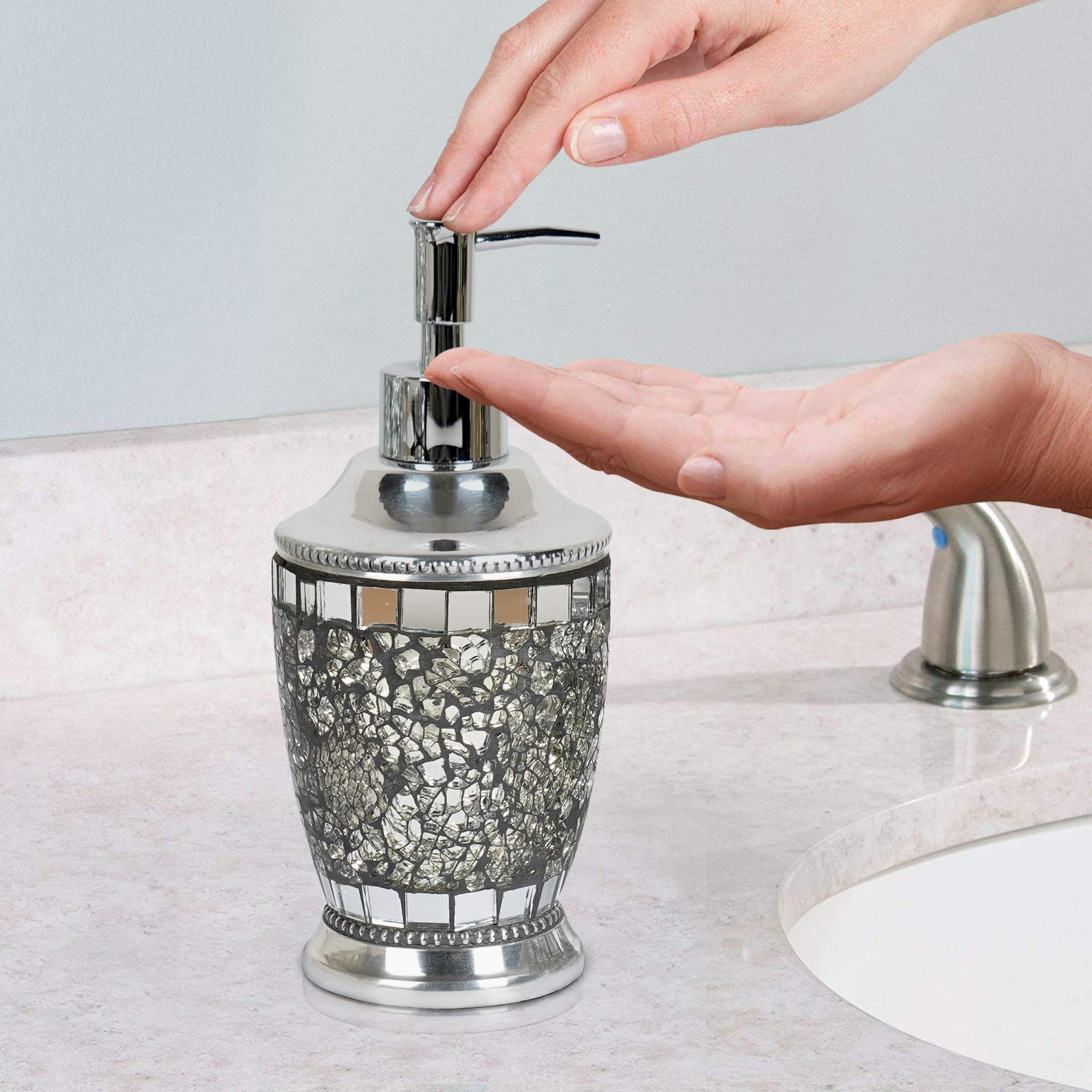 Nu Steel Ib6I Iceberg Collection Lotion Dispenser With Metal Pump, Refillable Bottle, Ideal For Liquid Soaps, Ice Mosaic Finish