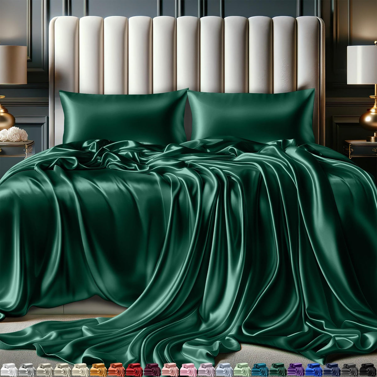 Decolure Satin Sheets Full Size Bed Set 4 Pcs - Elegant Satin Bed Sheets W/ 15 Inch Deep Pocket - Hypoallergenic, Double Stitchi