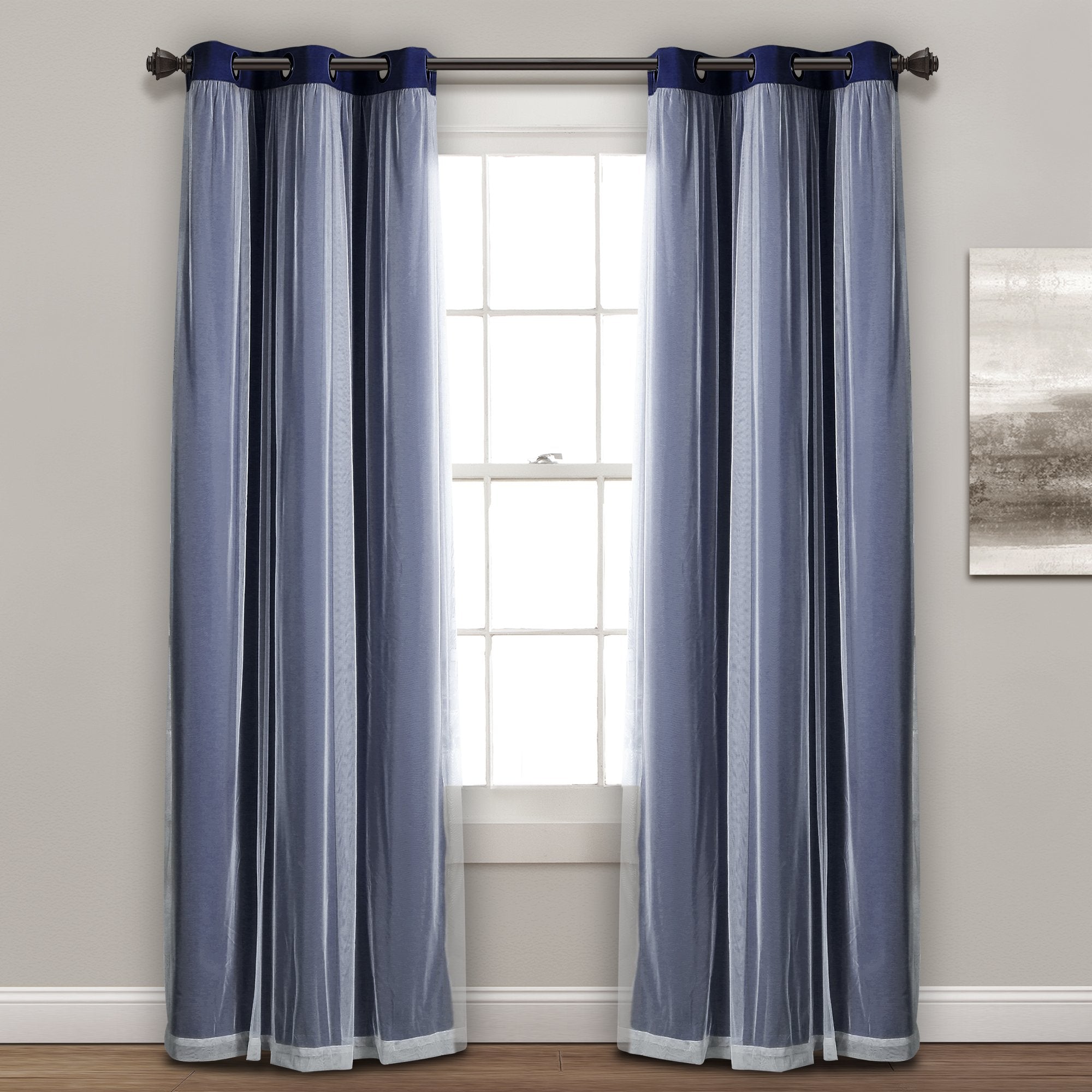 Lush Decor Sheer Grommet Curtains With Insulated Blackout Lining, Window Curtain Panels, Pair, 38''W X 84''L, Navy - Curtain Wit