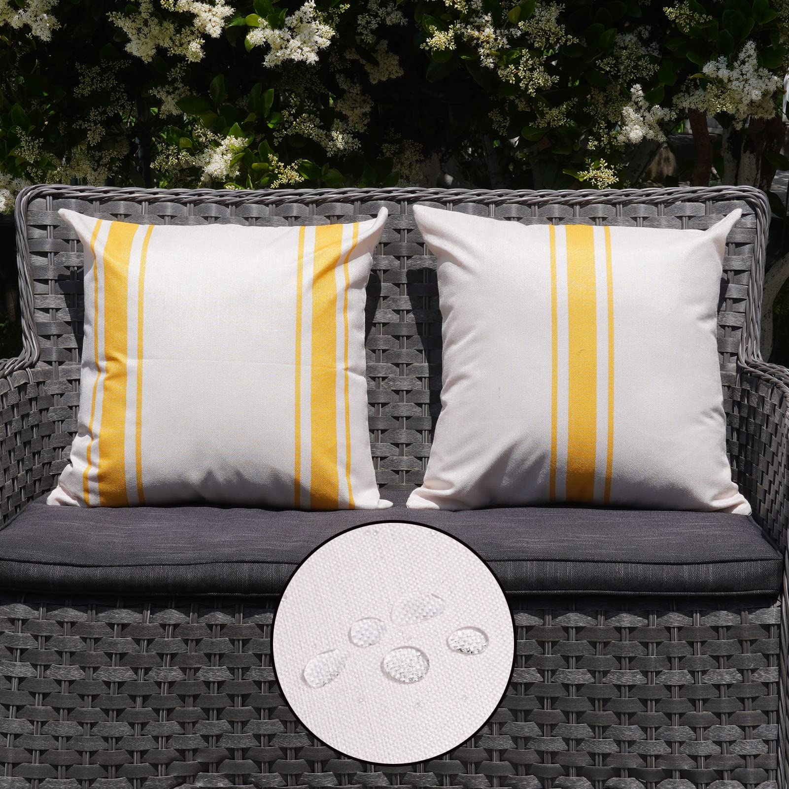 Onway Outdoor Pillow Covers Waterproof 20X20 Set Of 2 Decorative Linen Throw Pillow Cover Beige And Yellow Striped Outdoor Pillo