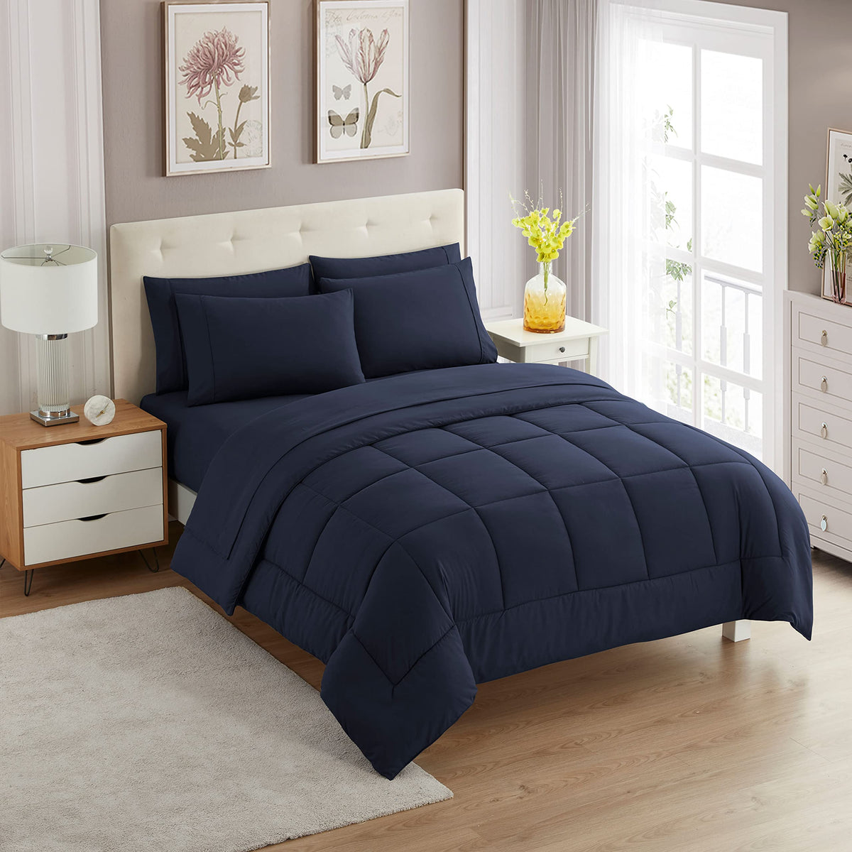 King Size Comforter Set With Sheets 7-Piece Bedding Collection - 1 Comforter, 1 Fitted Sheet, 1 Flat, 4 Pillowcases - Deep Pocke
