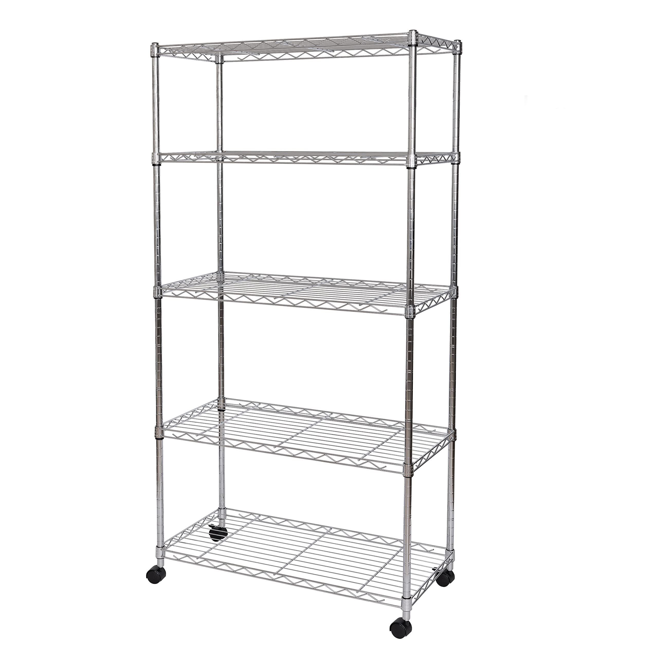 Seville Classics 5-Tier Wire Shelving with Wheels, 5-Tier, 30 W x 14 D (NEW MODEL), Chrome Plating, Plated Steel
