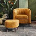 LINSY Accent Chair with Ottoman, Modern Barrel Chair Comfy Armchair with Footrest, Round Reading Chair for Small Space Living Ro