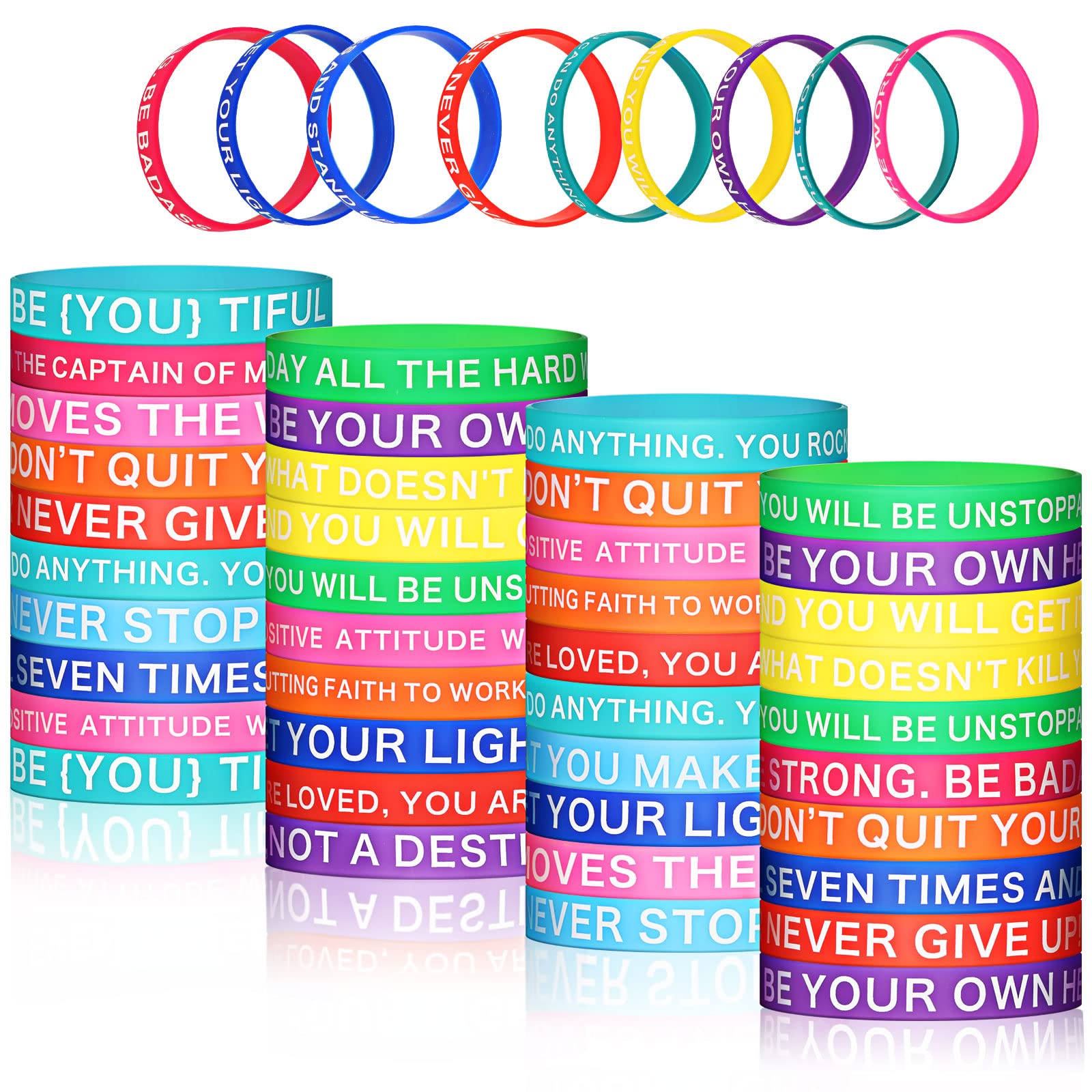 60 Pieces Inspirational Rubber Bracelet Motivational Quote Silicone Bracelets 20 Styles Black Stretch Wristbands For Men Women T