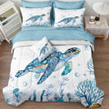 Sea Turtle Comforter Ocean Themed Bedding Sets 8 Pieces Queen Bed In A Bag Teal Blue Turtle Sea Horse Animal Cartoon Pattern Bea
