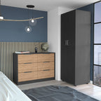 Palmer 2 Piece Bedroom Set, Armoire + Drawer Dresser, Black/Pine