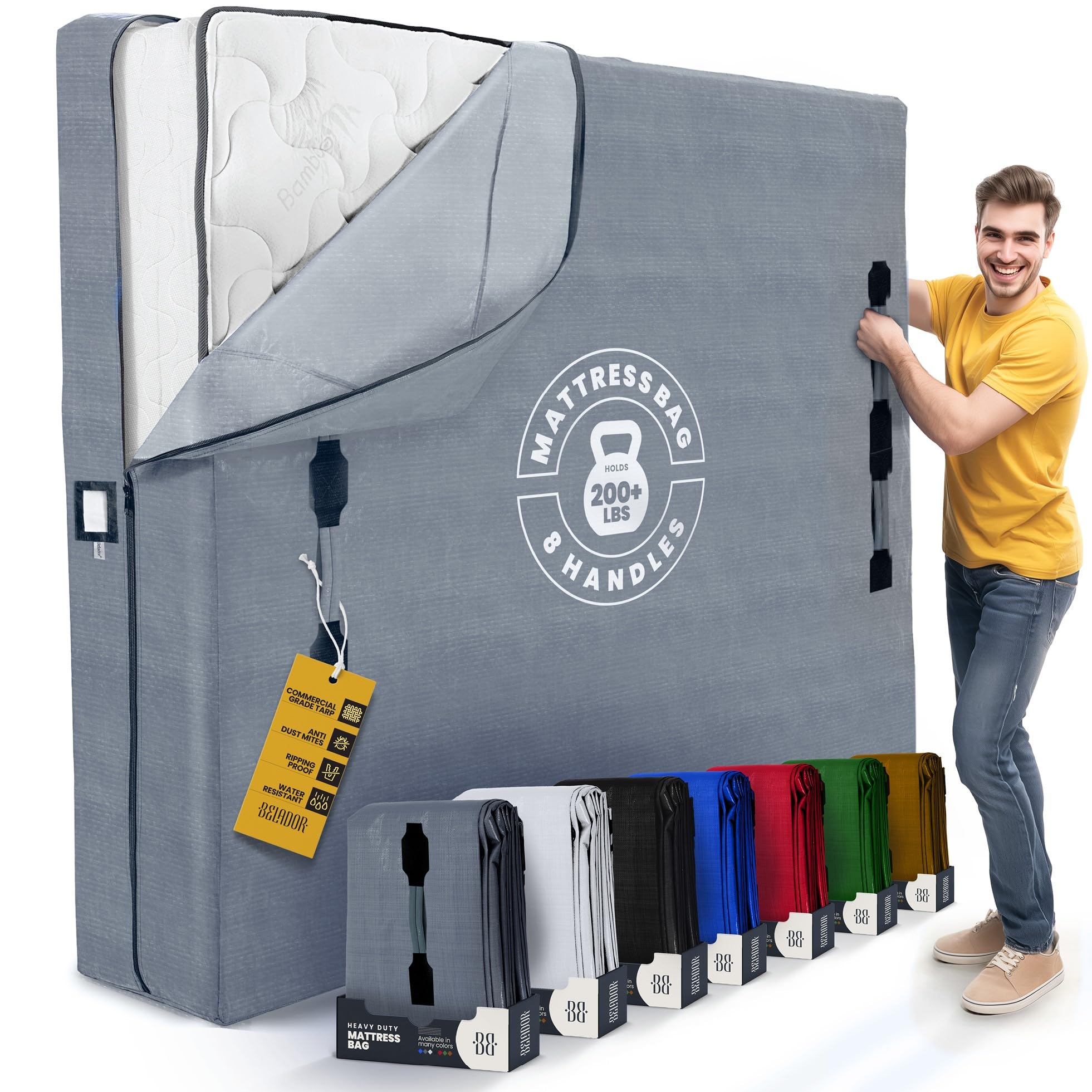 Mattress Bags For Moving With 8 Handles - Full Size - Extra-Thick Mattress Bag For Moving - Reusable Mattress Storage Bag - Matt