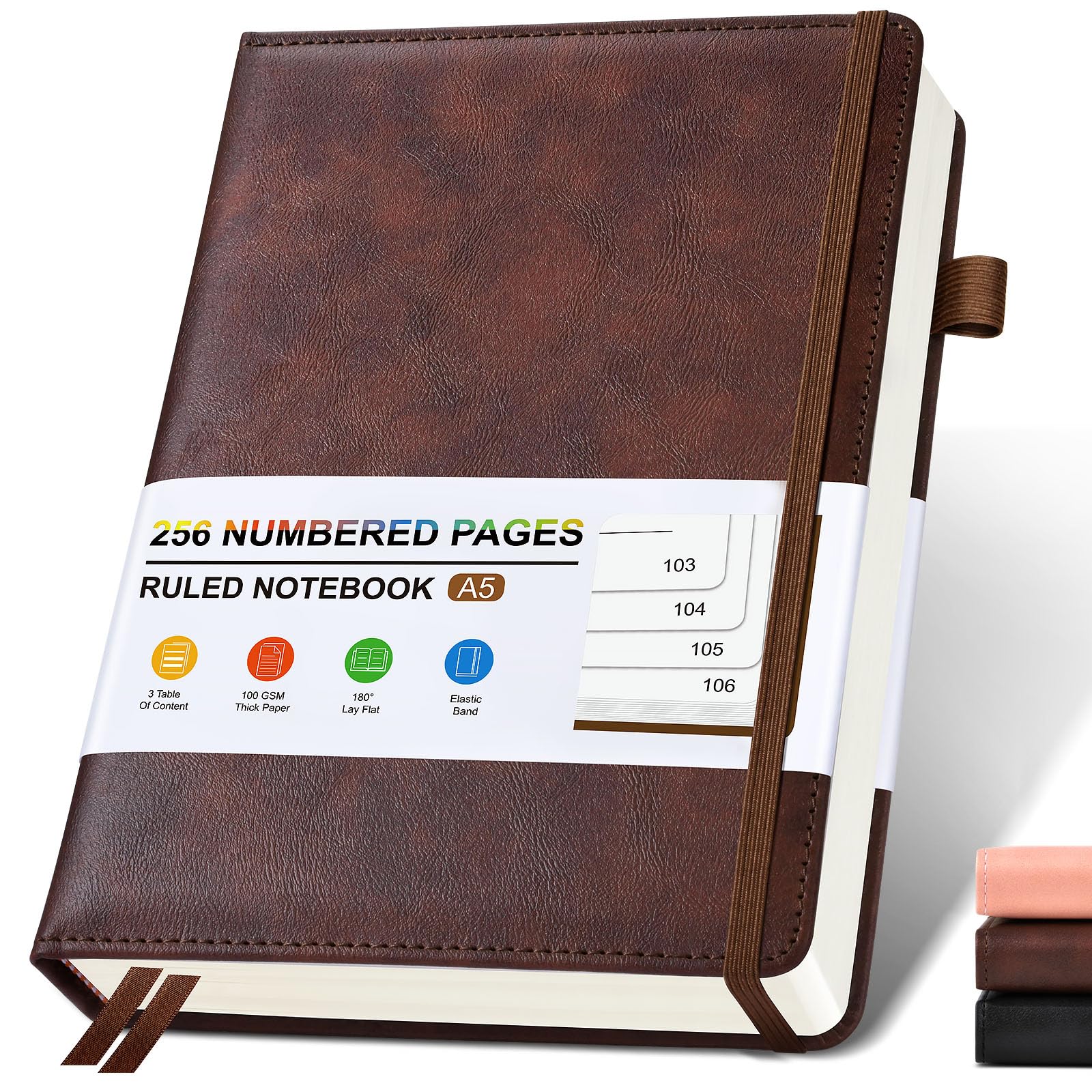 Lined Leather Journal Notebook For Men Women, Hardcover Journals With 256 Numbered Pages, A5 Journaling Notebooks For Writing, 1