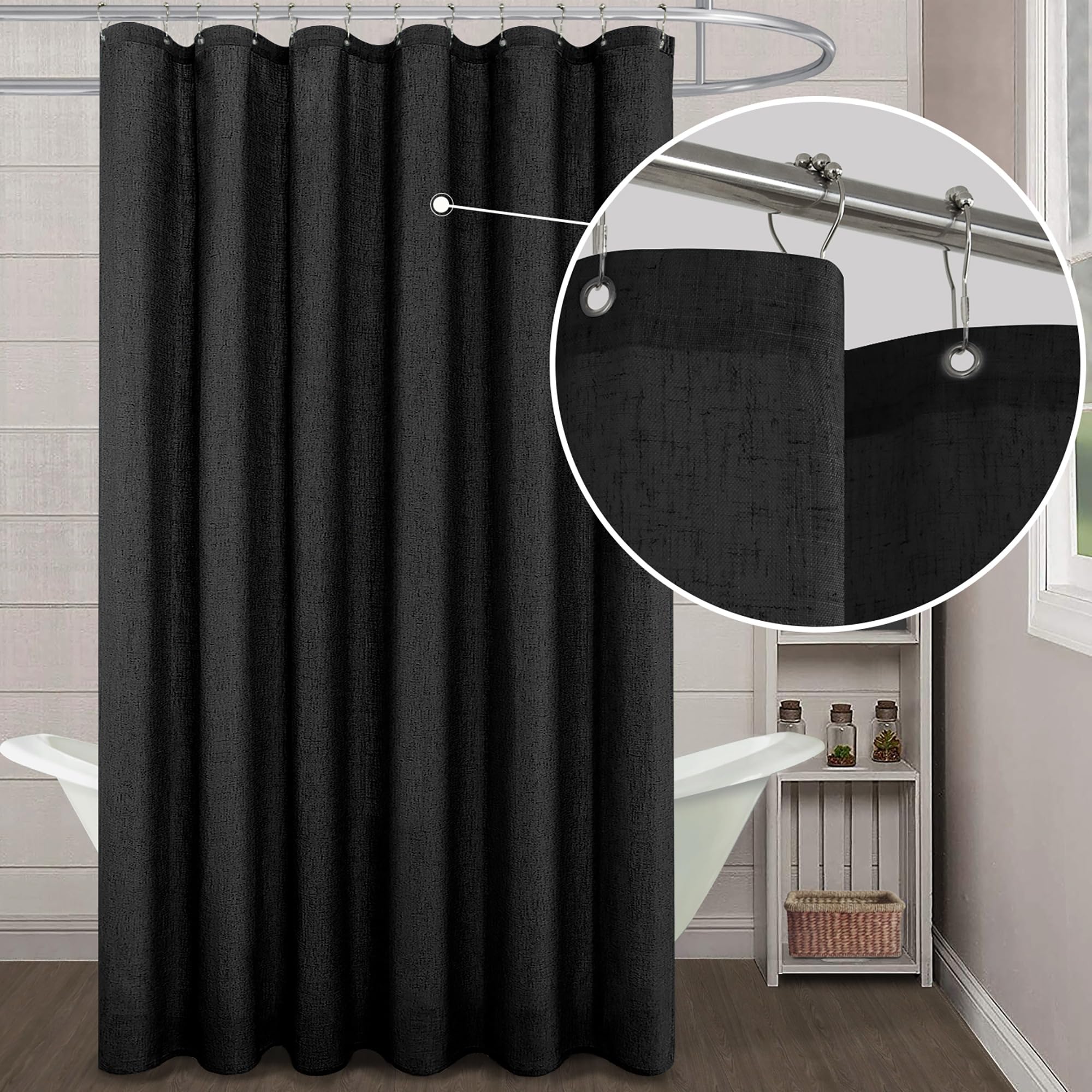 KOUFALL Gothic Shower Curtain,Linen Cloth Fabric Black Bathroom Decor,84 Inch Long