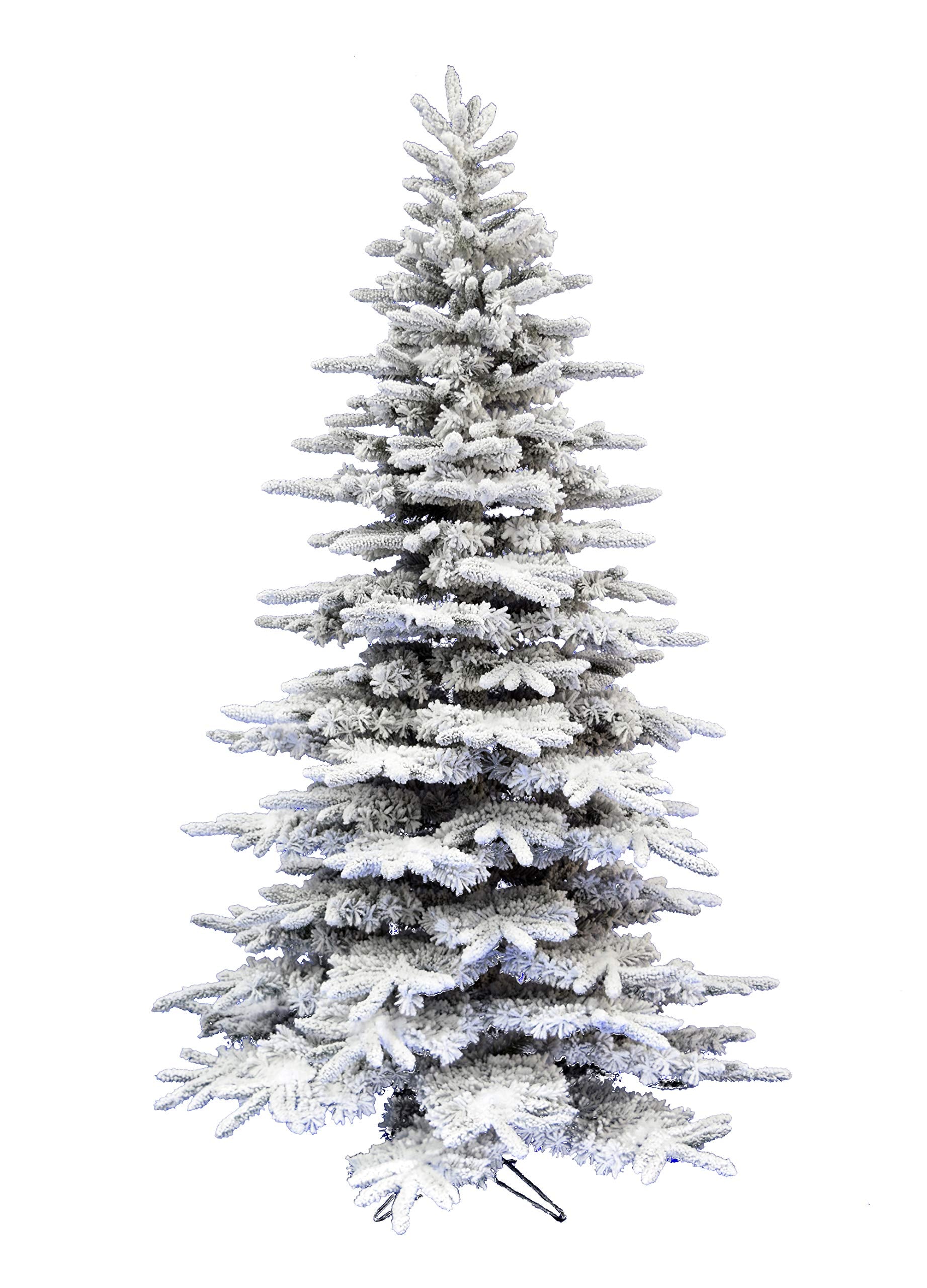 Christmas Time 6.5-Ft. Snowy White Pine Artificial Christmas Tree With Stand And No Lights, Unlit Flocked Christmas Tree For Home Decoration, Foldable For Easy Storage