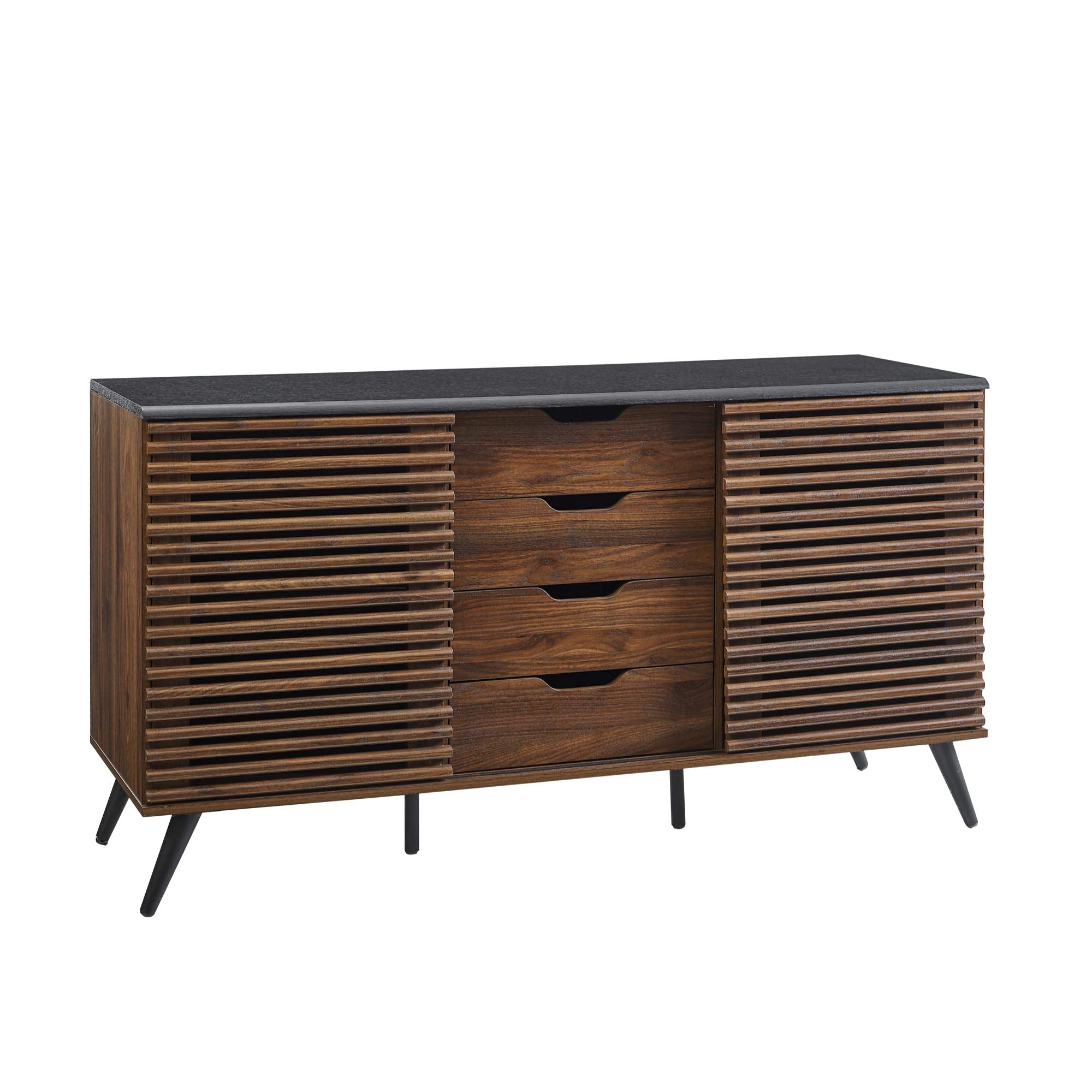 Walker Edison Modern 4 Drawer Sliding Door Wood Cabinet Buffet Entryway Serving Storage Cabinet Doors Dining Room Console, 59 In