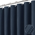 Dynamene Navy Blue Fabric Shower Curtain, Waffle Weave Textured Cloth Shower Curtains for Bathroom, Modern Hotel Luxury Shower C
