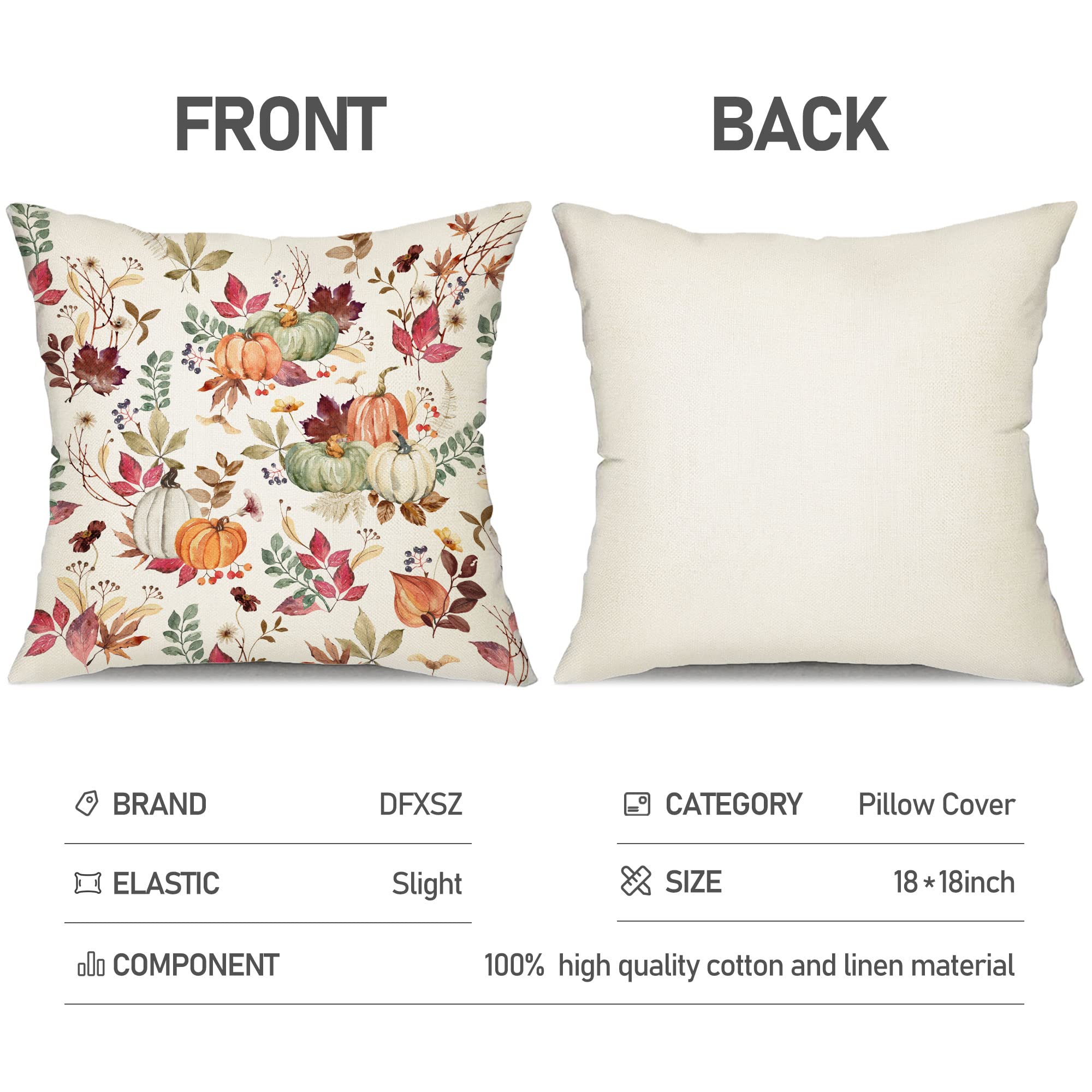 DFXSZ Fall Pillow Covers 20x20 inch Set of 2, Pumpkin Maple Leaf Design, Autumn Thanksgiving Farmhouse Decor for Couch, White