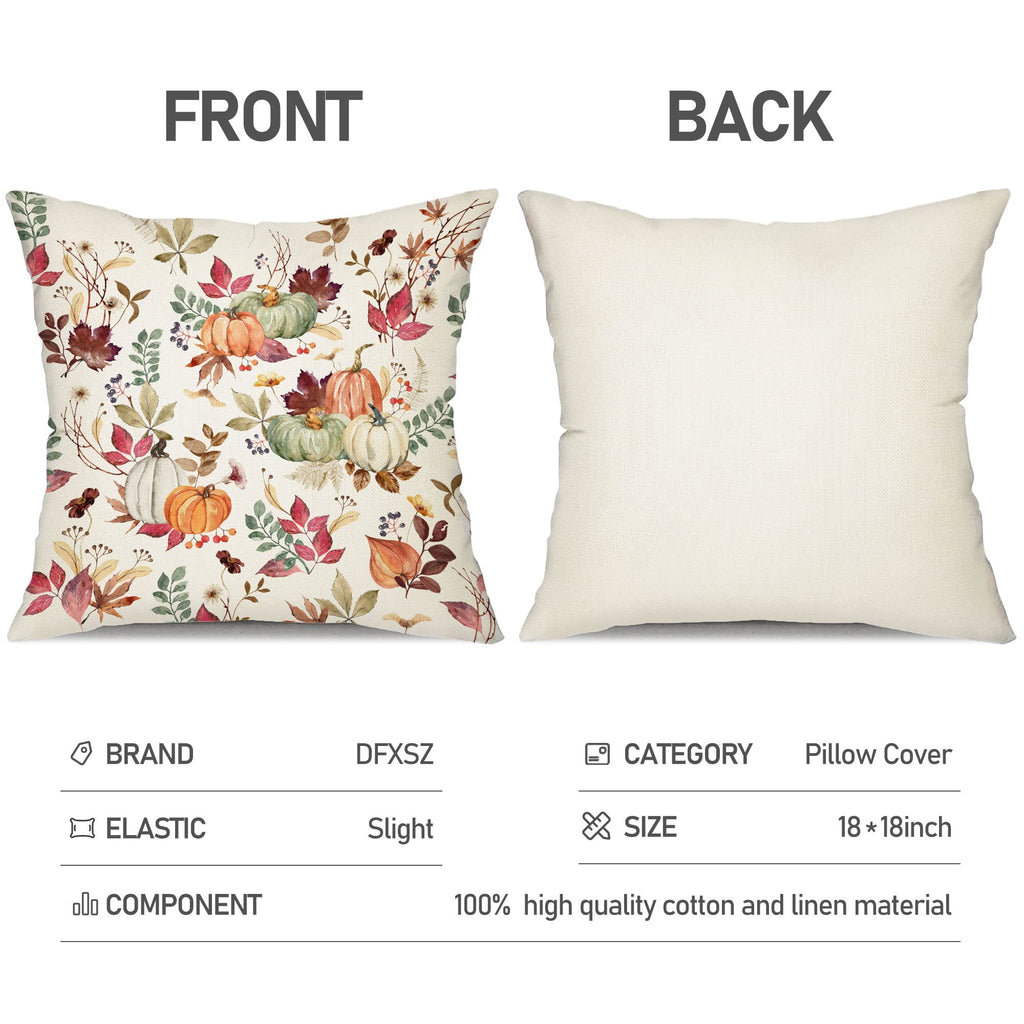 DFXSZ Fall Pillow Covers 20x20 inch Set of 2, Pumpkin Maple Leaf Design, Autumn Thanksgiving Farmhouse Decor for Couch, White