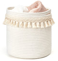 Mkono Macrame Cotton Rope Basket, Small Boho Nursery Decor, 11x11, Ivory