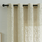 Bujasso Beige Sheer Lace Curtains 63 Inch Vintage Floral Sheer Window Curtain Panels For Living Room Bedroom Elegant Light Filte