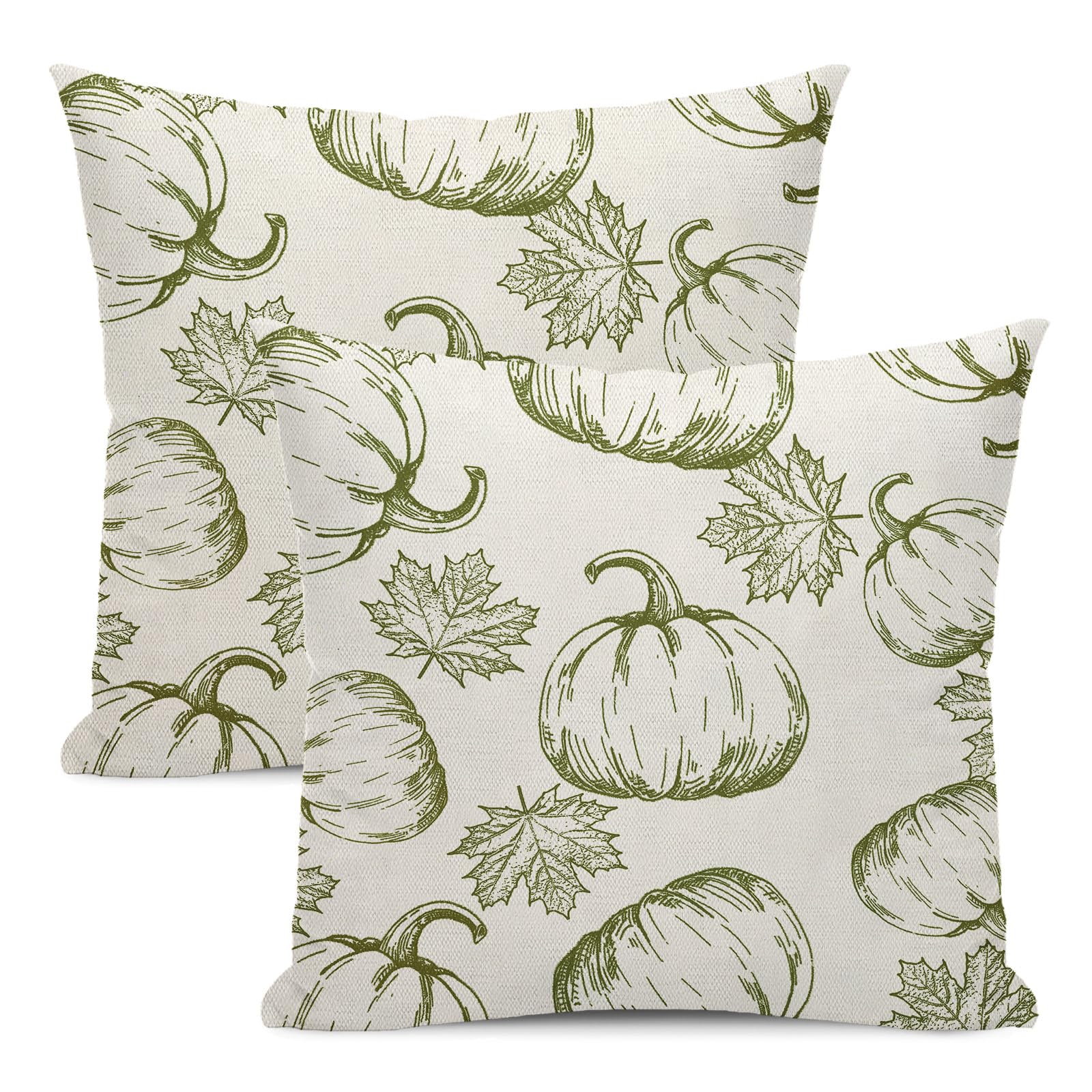 Yxuiyal Fall Decor Pillow Covers 18x18 Set of 2 Green Autumn Pumpkin Maple Leaves Throw Pillow Covers Thanksgiving Decoration Pi
