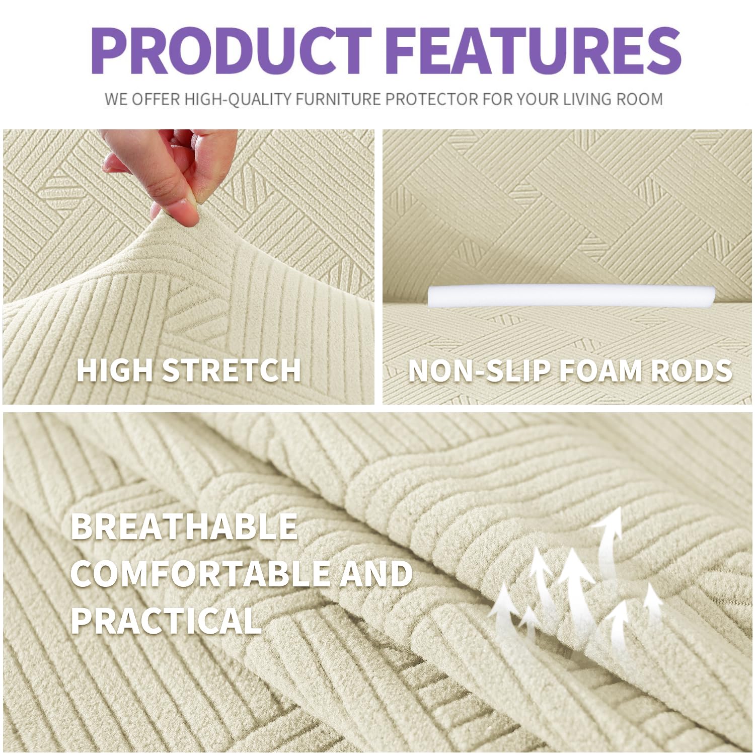 Znsayotx Super Stretch Chair Slipcover (31'-46'), New Striped Sofa Chair Covers For Living Room, Dogs Pet Friendly Anti-Slip Chair Protector Spandex Armchair Slipcovers (Beige, Chair)