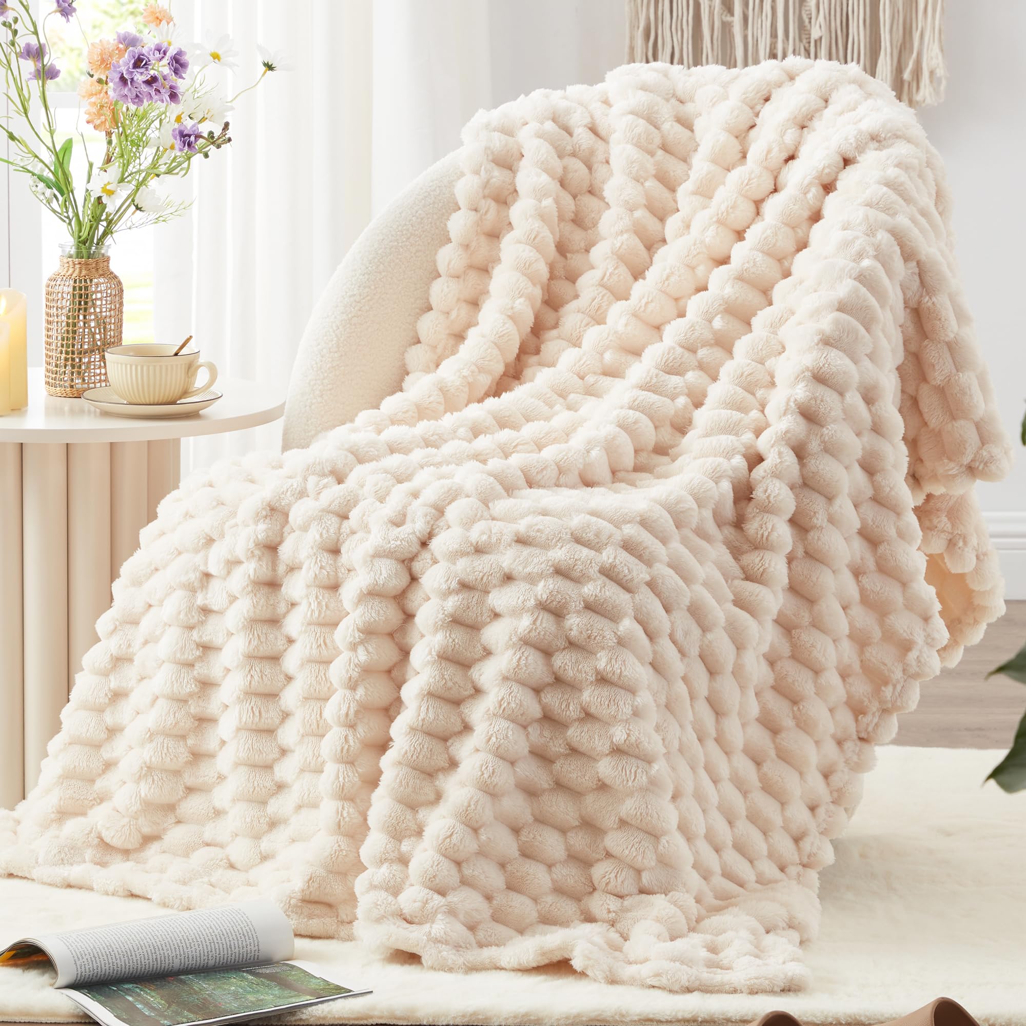 Exq Home Fleece Throw Blanket For Couch And Bed, 3D Imitation Large Turtle Shell Jacquard Decorative Blankets, Plush Lightweight